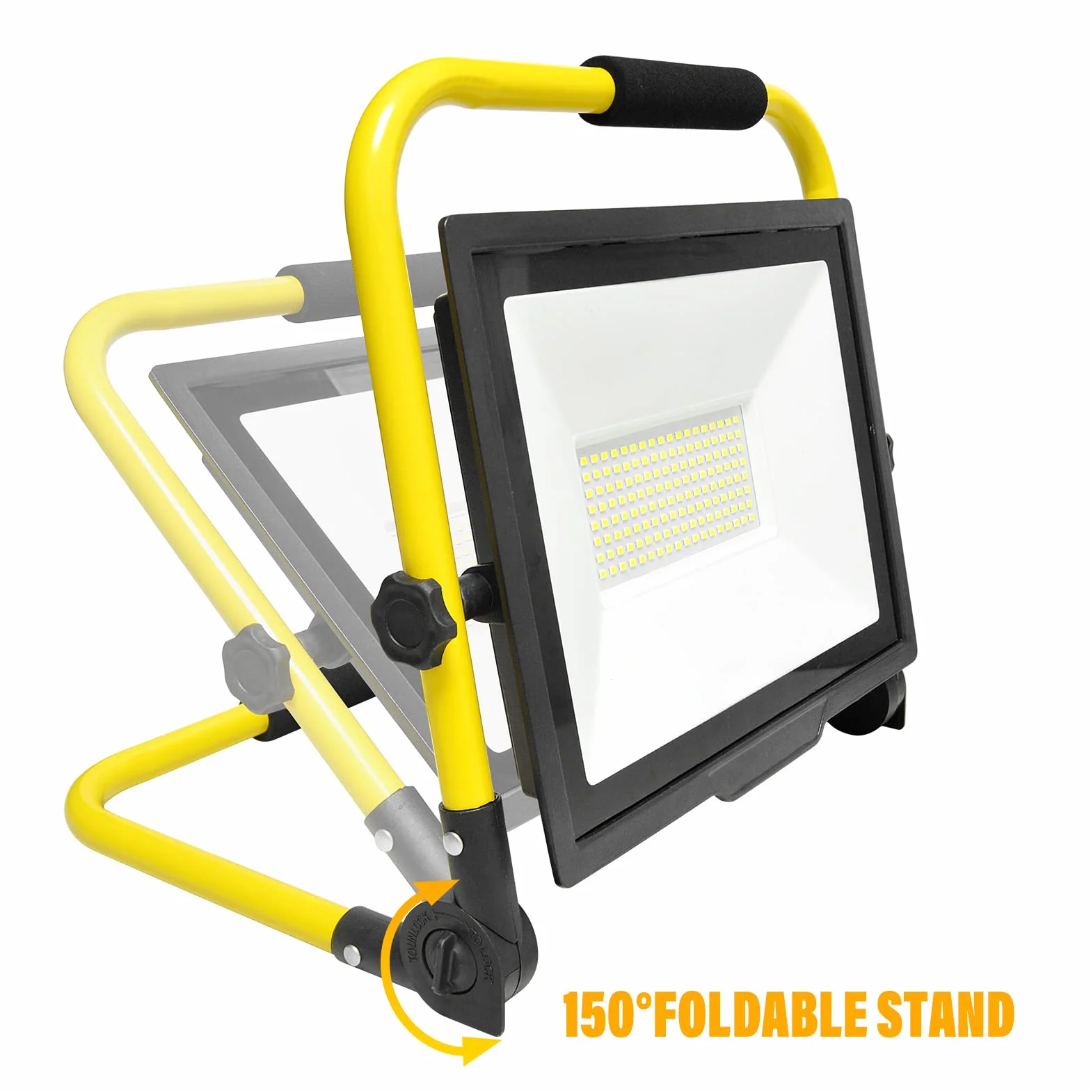 PICAA Reflektor budowlany LED 50 W z gniazdem, 3000 lm, przenośna składana lampa zewnętrzna, reflektor LED, obrót o 360°, do warsztatu, garażu, na taras, do ogrodu, wodoodporna IP66 6000K, biały