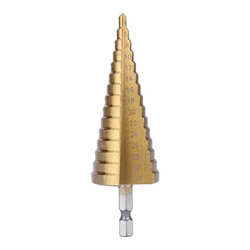 Wiertło stopniowe, wiertło stożkowe HSS, 4-32 mm, azotowany tytanem, rowek spiralny sześciokątny, wiertło do obierania materiałów, w tym stali, mosiądzu, drewna, tworzywa sztucznego
