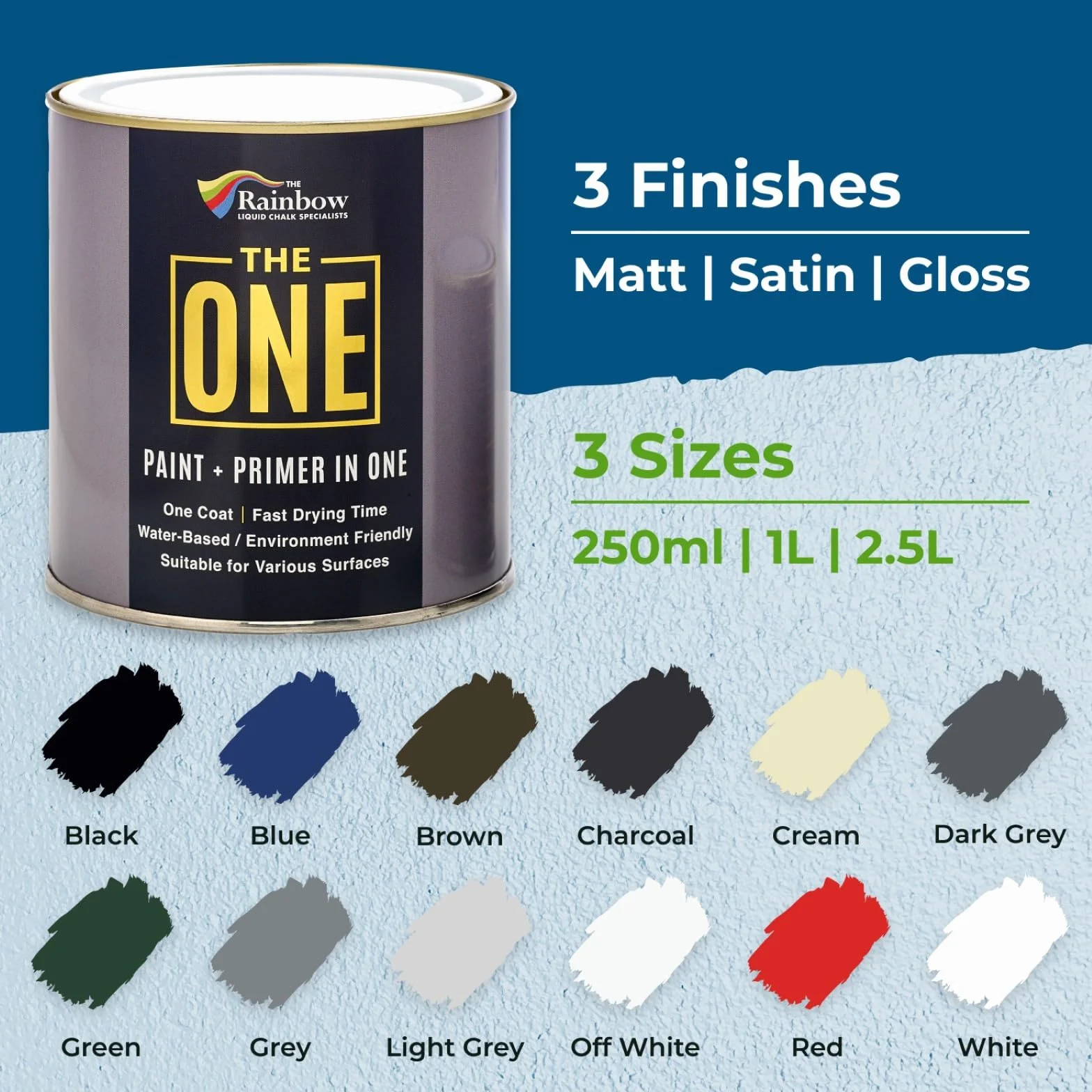 THE ONE All-In-One Paint & Primer niebieska satyna 250 ml formuła wielopowierzchniowa 1 powłoka