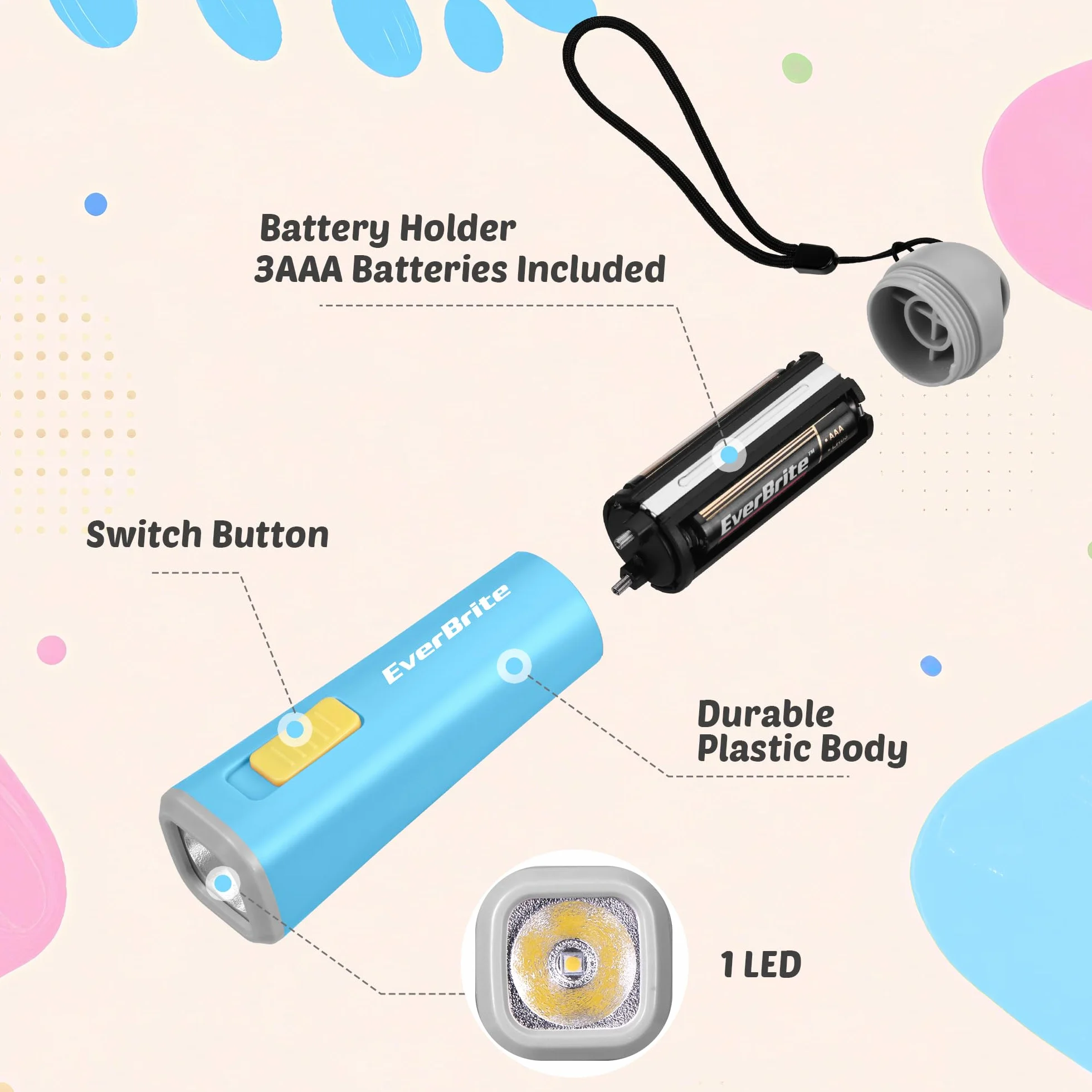 EverBrite Mini latarka LED 46 g delikatne żółte światło do czytania biwakowania awaryjna niebieska
