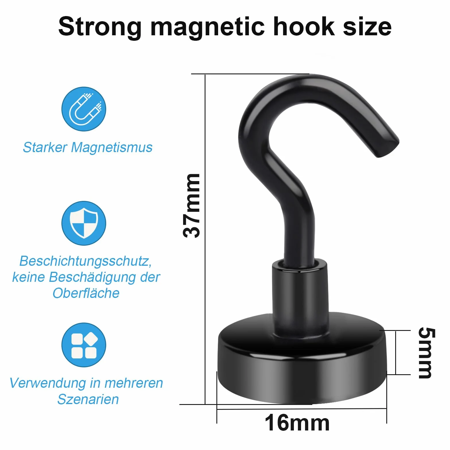 Haczyki magnetyczne, małe, 12 sztuk, mocne, czarne, magnetyczne, neodymowe, haczyki do zawieszenia, akcesoria kuchenne i kempingowe, 16 mm