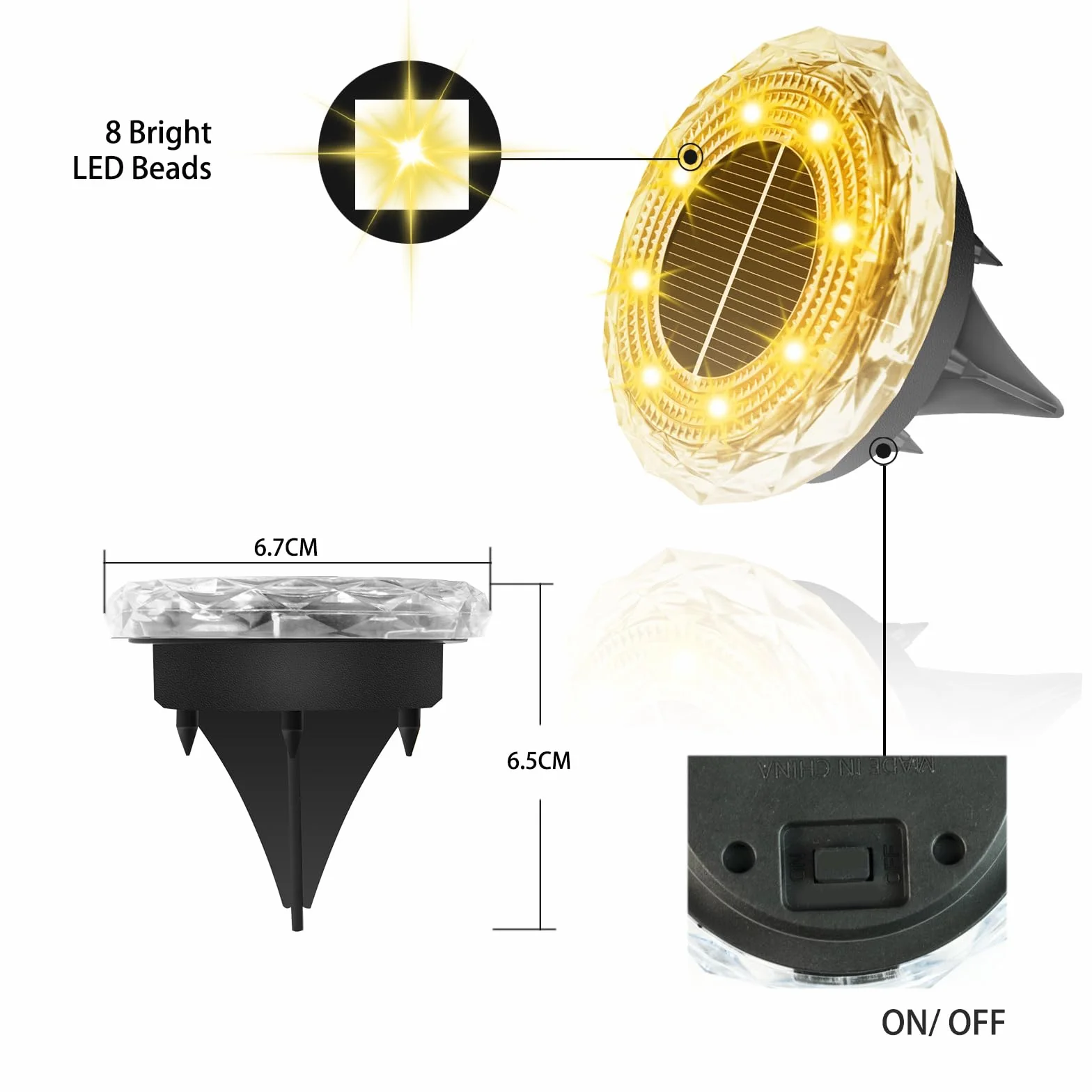 Solarne lampy podłogowe do użytku na zewnątrz, 8 sztuk, lampy solarne do ogrodu, 8 diod LED, wodoszczelne lampy solarne do użytku na zewnątrz, ciepła biel, oświetlenie ogrodowe, do ogrodu, na