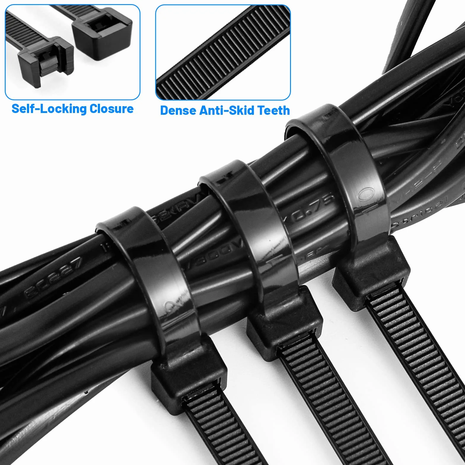 DUNSOO 100 sztuk czarnych opasek kablowych, 300 mm x 8 mm, odporne na promieniowanie UV, odporność chemiczna, mocne opaski na zamek błyskawiczny, wytrzymałość na rozciąganie 70 kg