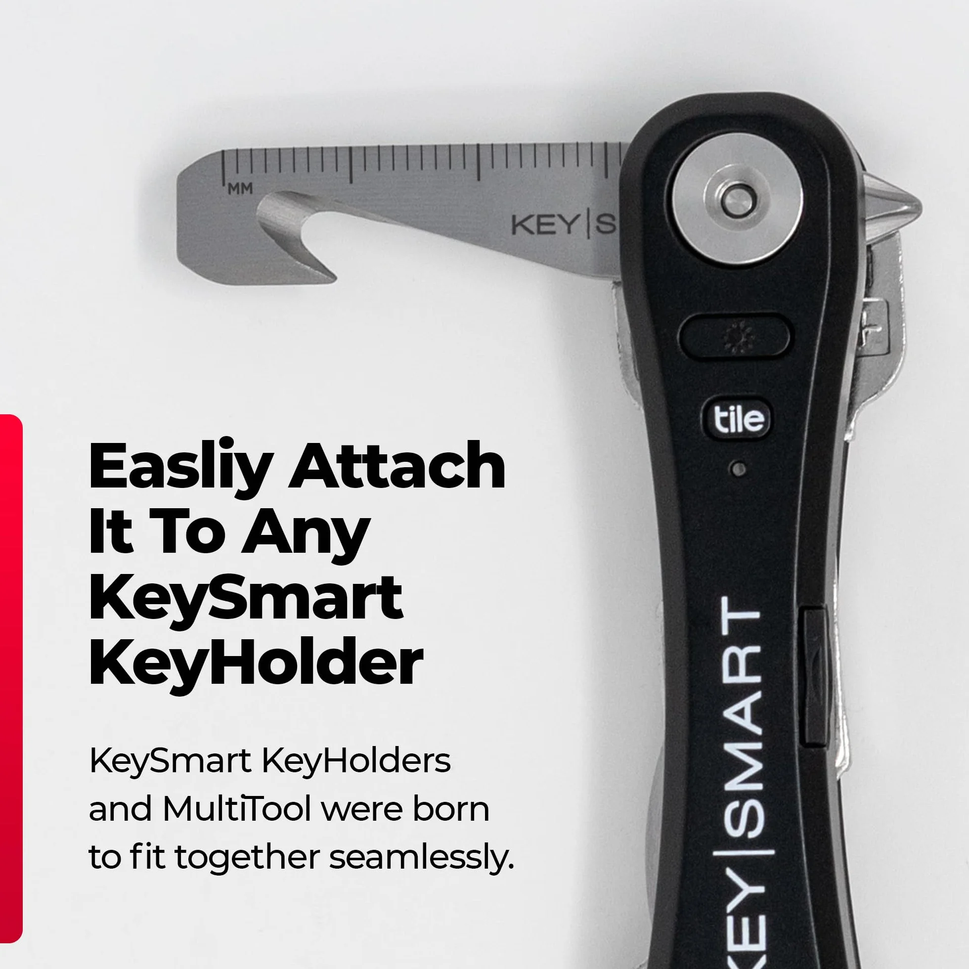 KeySmart Narzędzie wielofunkcyjne 5 w 1 wielofunkcyjne narzędzie do kluczy z otwieraczem do pudełek, linijką, drążkiem podważającym, śrubokrętem krzyżakowym i płaskim śrubokrętem - Mini narzędzie