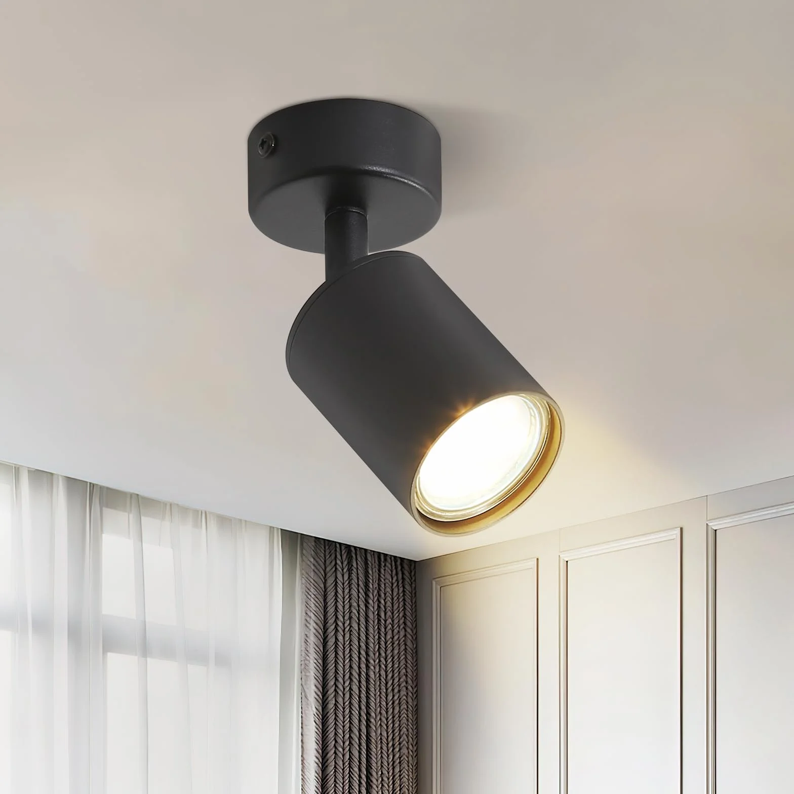 Homefire Lampa sufitowa 1 płomień do salonu: Nowoczesna lampa sufitowa GU10 okrągły reflektor czarna lampa kuchenna reflektor korytarz obrotowy reflektor ścienny do kuchni sypialni bez żarówki
