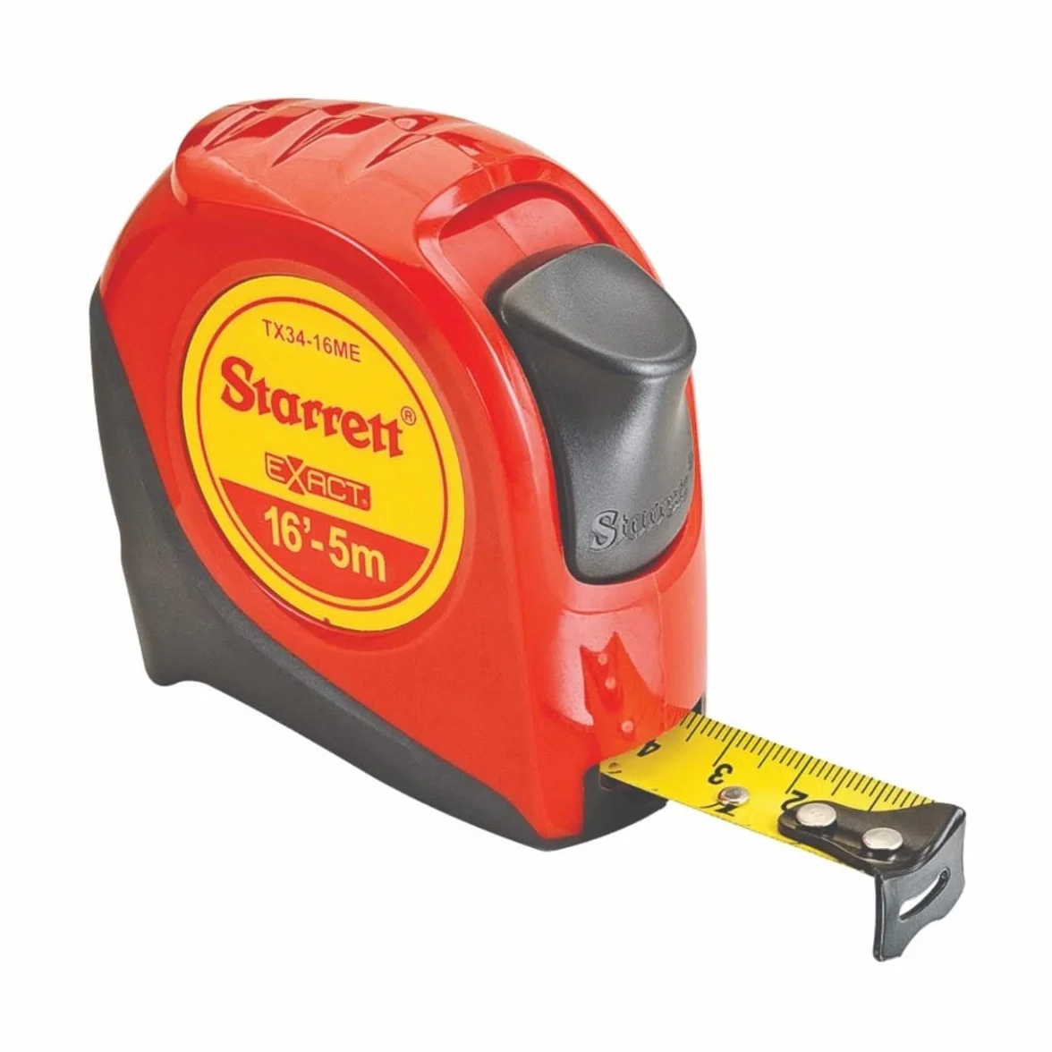 Starrett Kieszonkowa taśma miernicza - 5M KTX34-16ME-N dokładny stalowy klips do paska i przycisk blokady - odporne na uderzenia tworzywo ABS z gumową formą