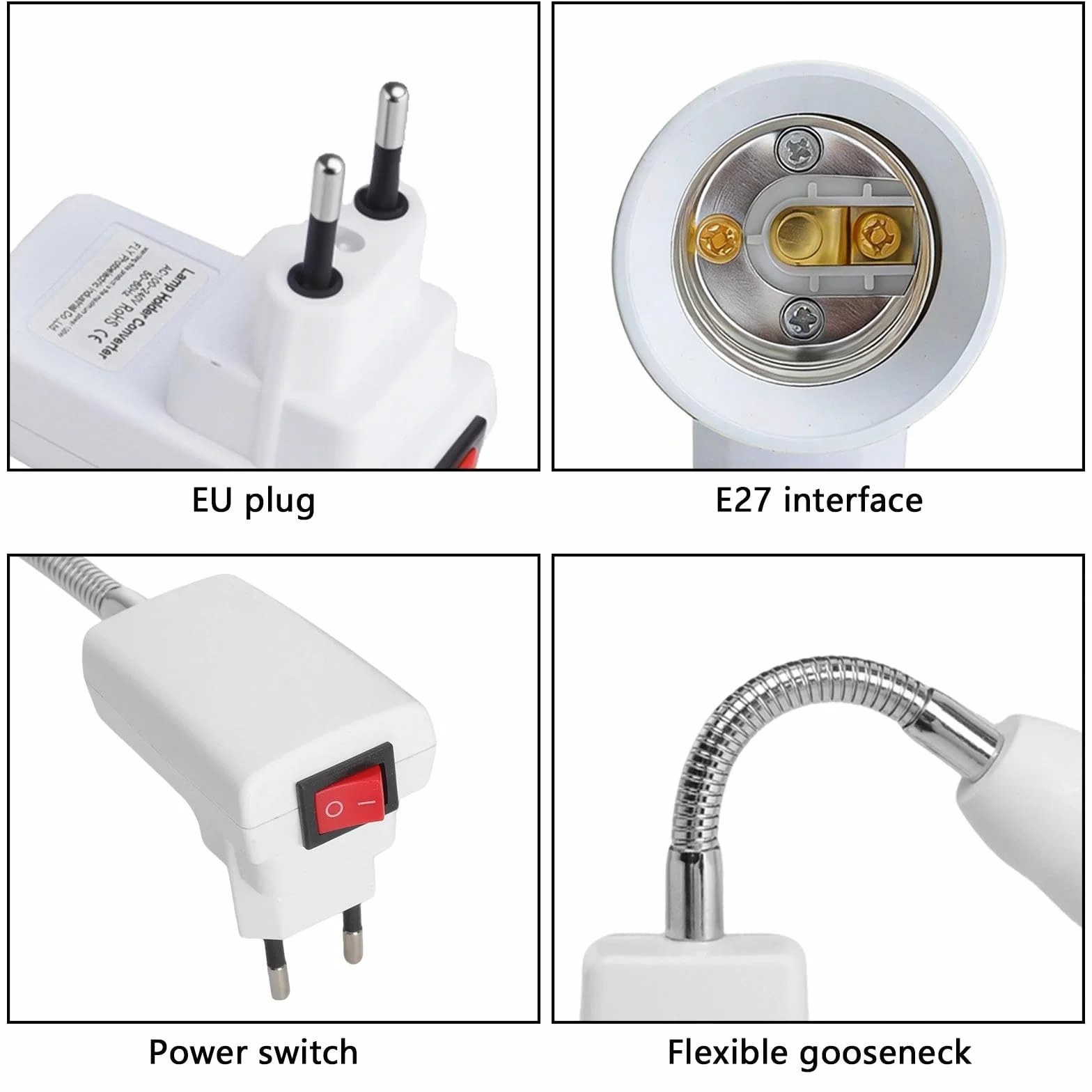HENGBIRD 2 x adapter E27 – elastyczna lampa typu łabędzia szyja do gniazdka z wtyczką UE, oprawa 20 cm z wtyczką, odporna na wysokie temperatury PBT do czytania LED