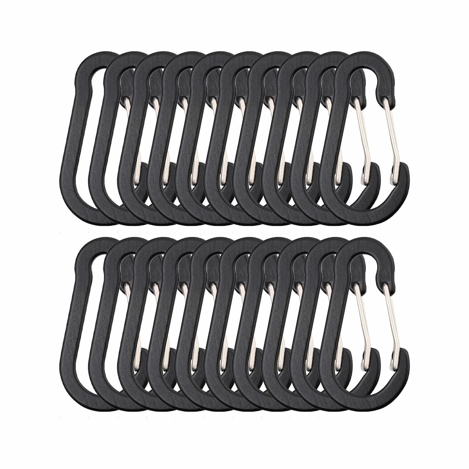 20 sztuk karabińczyków, 50 mm, mały karabińczyk, breloczek do kluczy, aluminiowy pierścień w kształcie litery D, wielofunkcyjny karabińczyk, mały, do uprawiania sportów na świeżym powietrzu, wędrówek