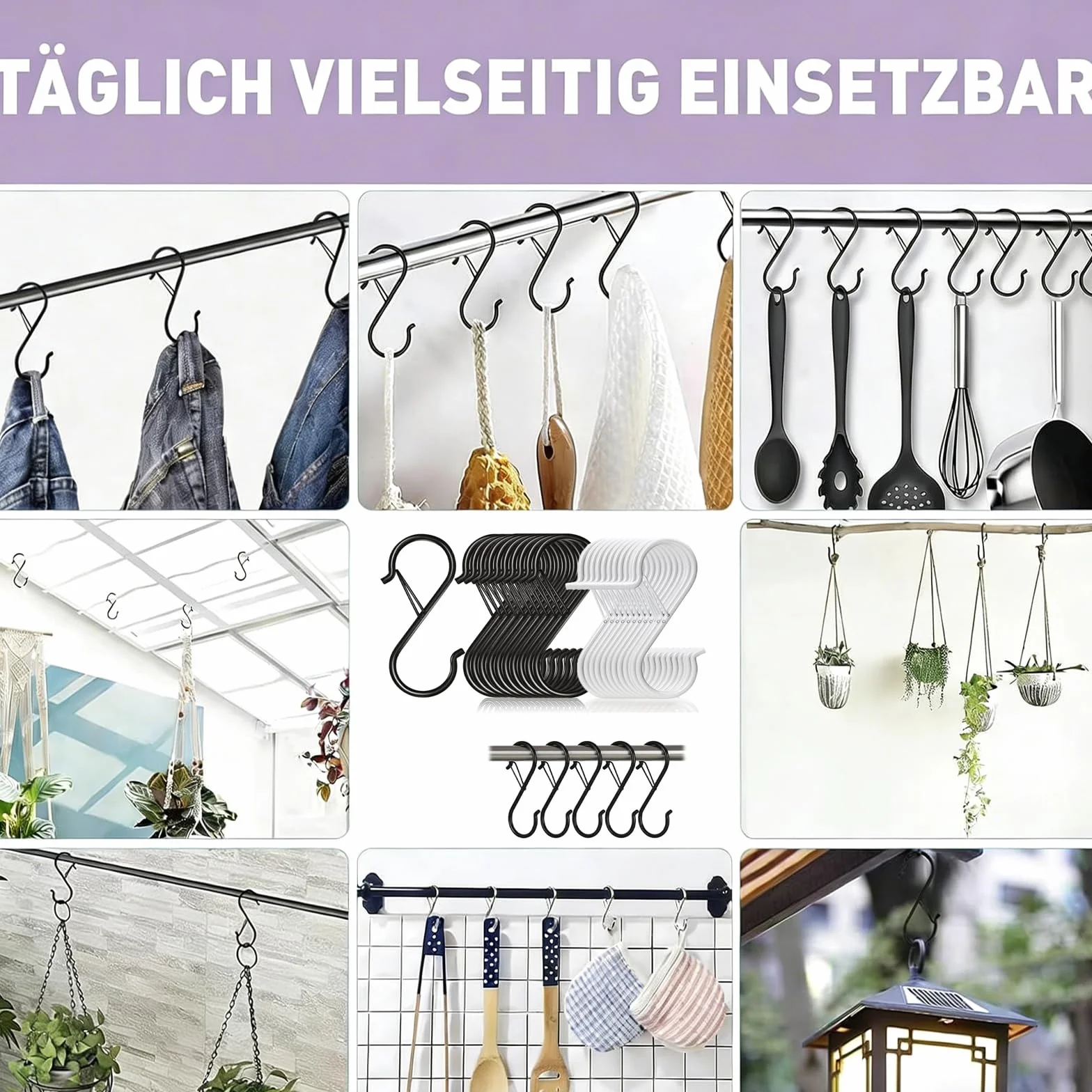 20 sztuk haczyków w kształcie litery S, 9 cm, metalowe haki do zawieszenia, z klamrą bezpieczeństwa, haczyki do zawieszania przyborów i drążka do szafy, w kuchni, łazience, sypialni, ogrodzie