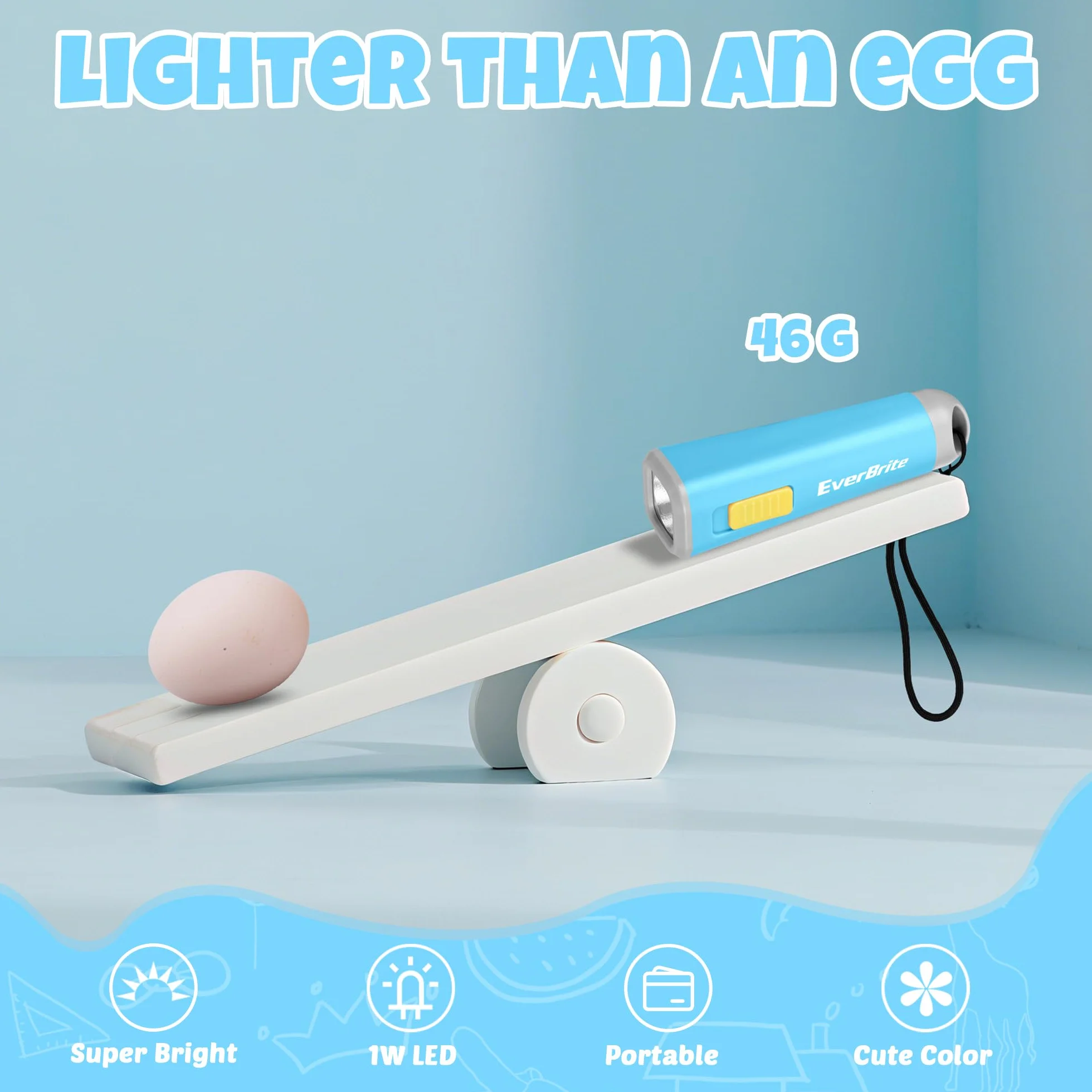 EverBrite Mini latarka LED 46 g delikatne żółte światło do czytania biwakowania awaryjna niebieska