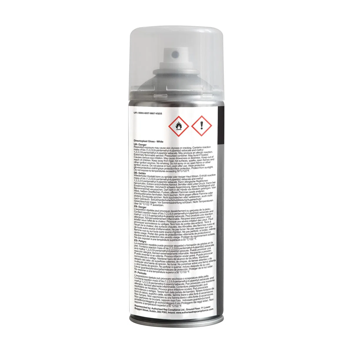 JENOLITE Directoplast farba błyszcząca, biała, farba w sprayu do wszystkich rodzajów tworzyw sztucznych, bez podkładu, 400 ml, RAL 9016
