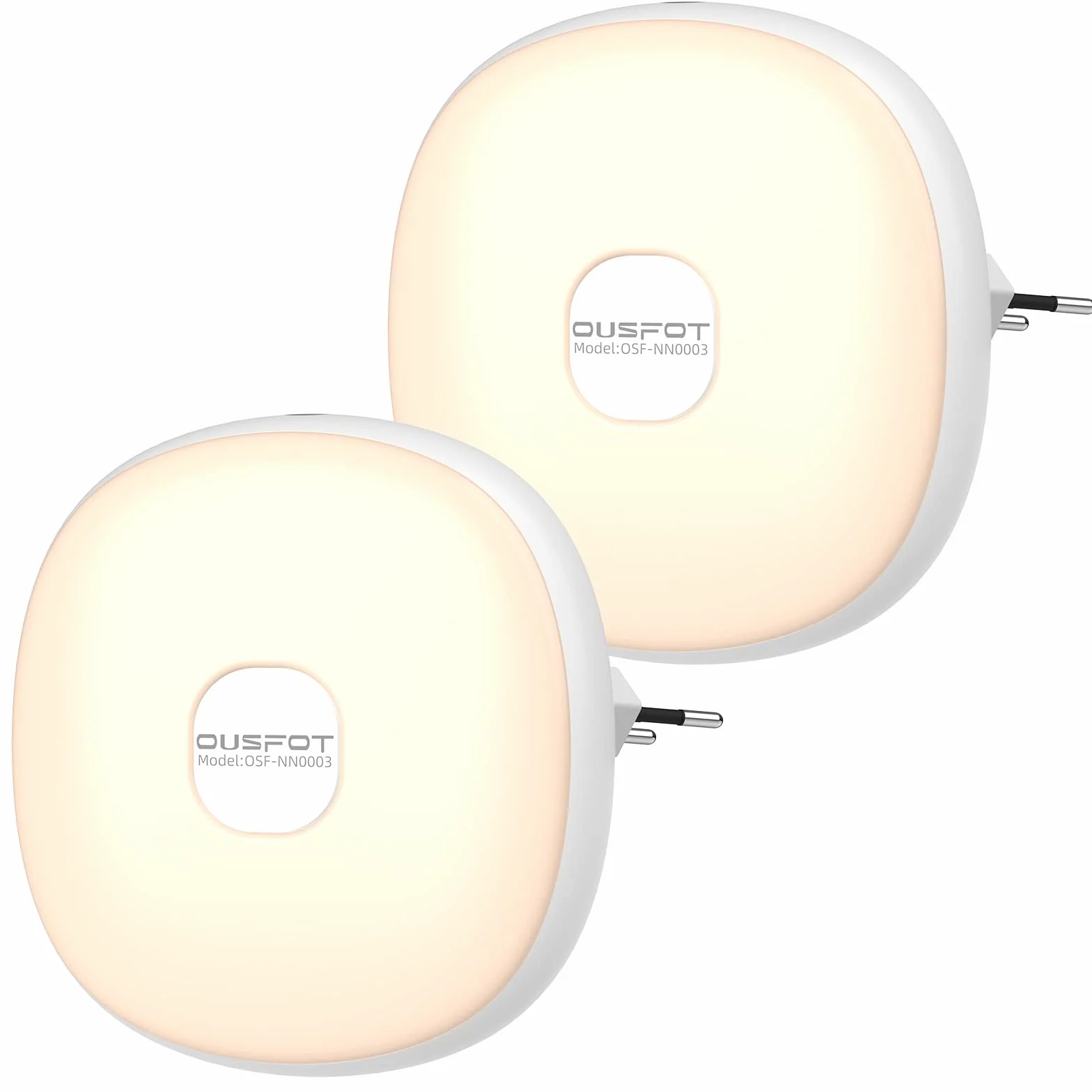 OUSFOT Lampka nocna z czujnikiem zmierzchu, ładowana, lampka nocna dla dzieci, 2 sztuki, energooszczędna, 2500-3500 K, ciepła żółta, lampka nocna do pokoju dziecięcego, na klatkę schodową, do kuchni,