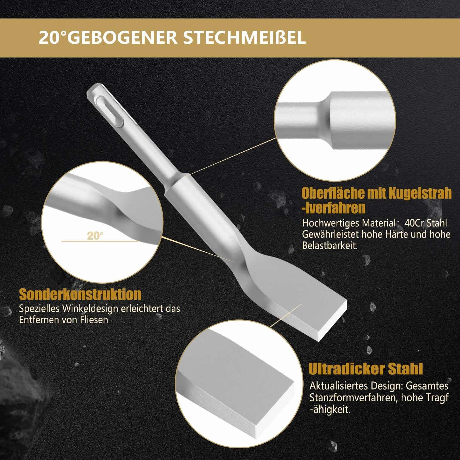 CSOOM SDS PLUS zestaw 2 dłut, dłuta do płytek 75 x 160 mm i dłuto płaskie 100 x 250 mm, do płytek, kleju do płytek, betonu, kamienia naturalnego, muru itp