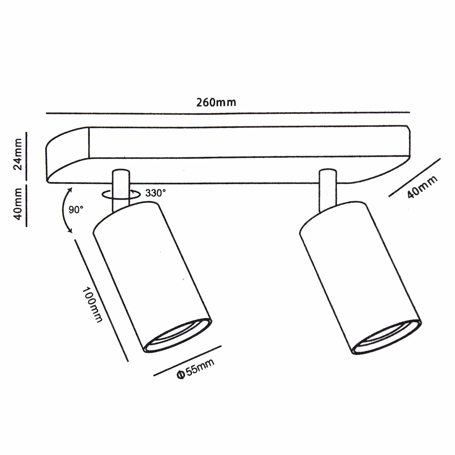 Maclean MCE452 B Lampa Ścienno-sufitowa Punktowa Ruchoma Aluminiowa 2xGU10 55x100mm Kolor Czarny Mat