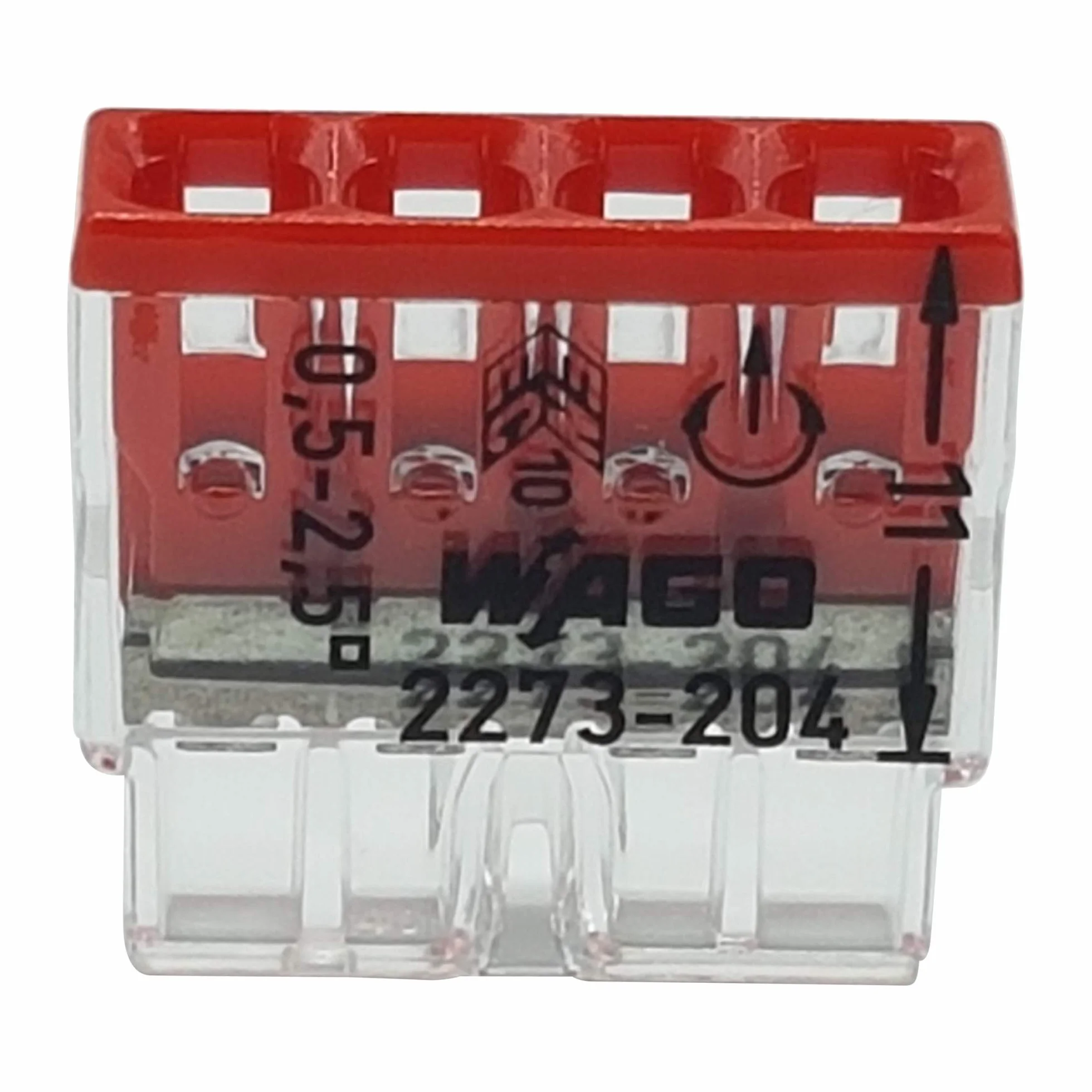 30 sztuk Wago 2273-204 COMPACT zaciski przyłączeniowe Ø 0,5-2,5 mm², 4-biegunowe, przezroczyste/czerwone
