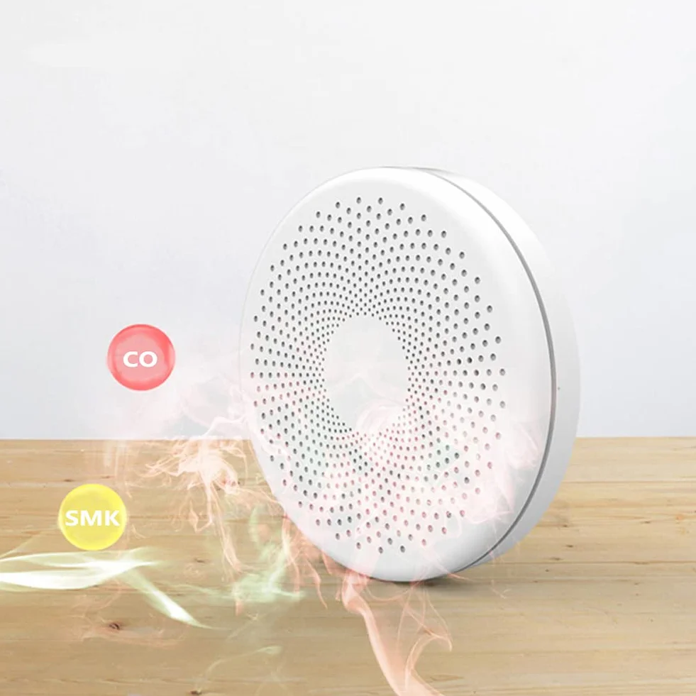 keppy Tuya WiFi 2 w 1 inteligentny czujnik dymu tlenku węgla CO detektory dźwiękowe błyskowa funkcja alarmu