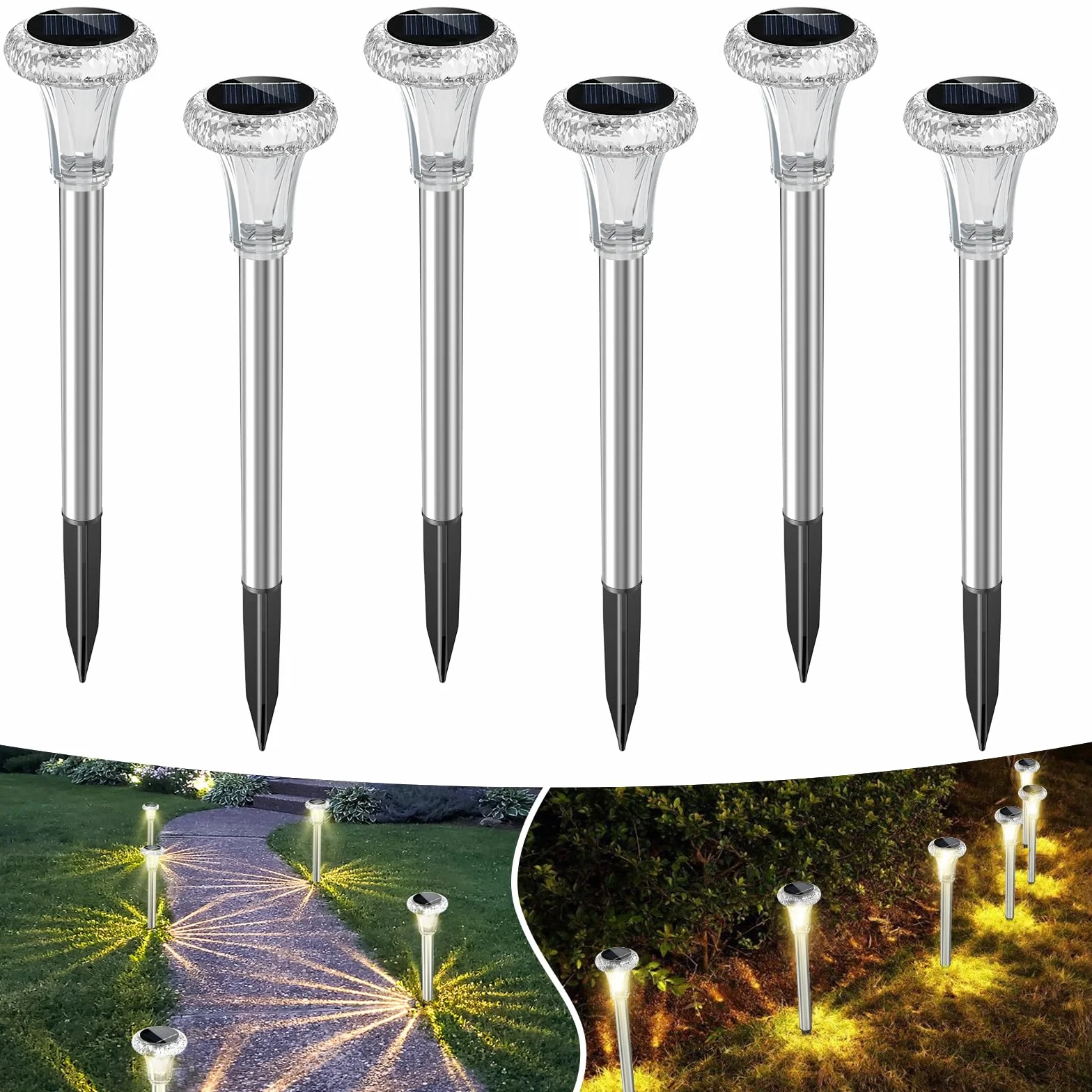 Bigzom solarnych lamp ogrodowych, 6 sztuk ciepłe białe światło - Idealne na taras, trawnik, ogród, patio, ścieżki