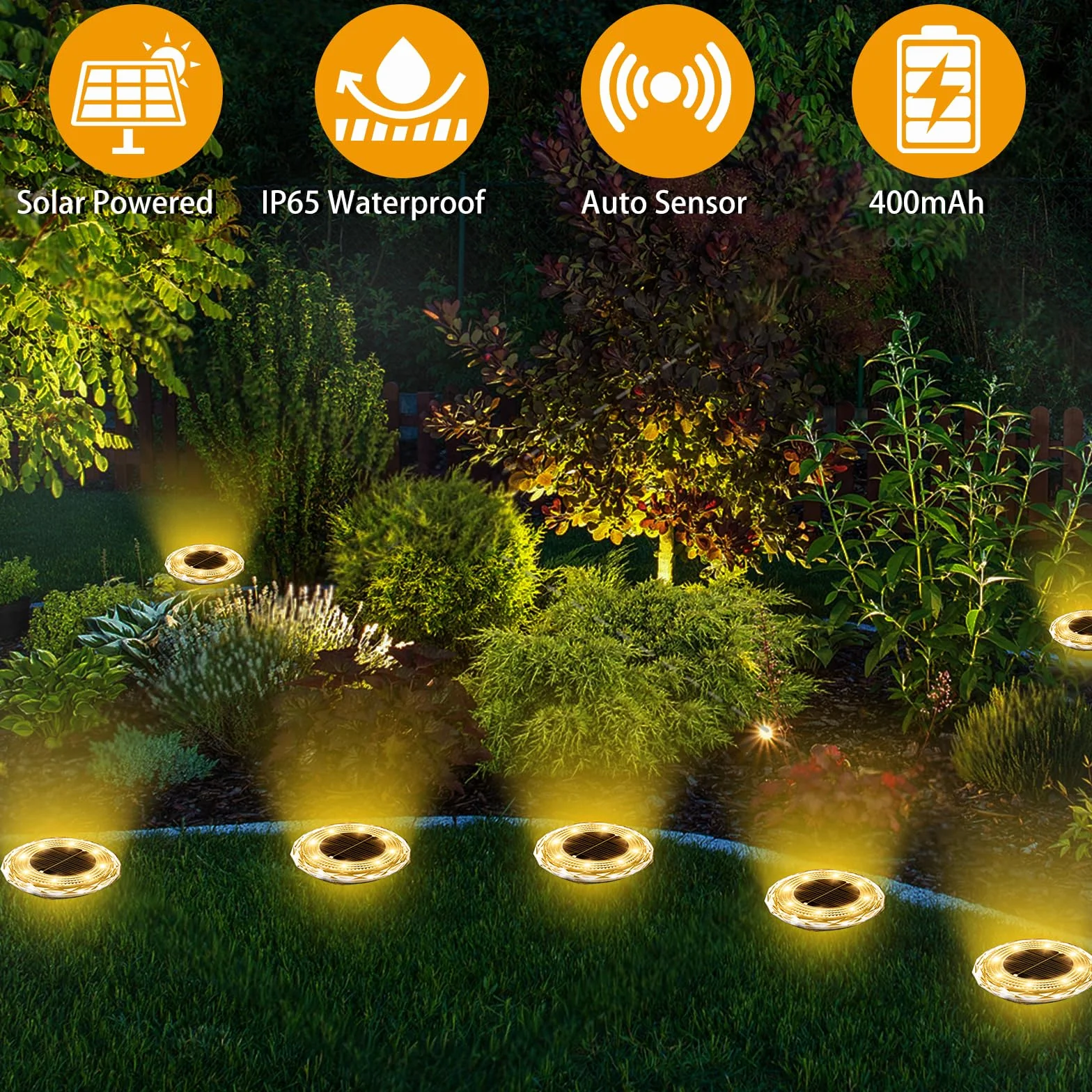Solarne lampy podłogowe do użytku na zewnątrz, 8 sztuk, lampy solarne do ogrodu, 8 diod LED, wodoszczelne lampy solarne do użytku na zewnątrz, ciepła biel, oświetlenie ogrodowe, do ogrodu, na
