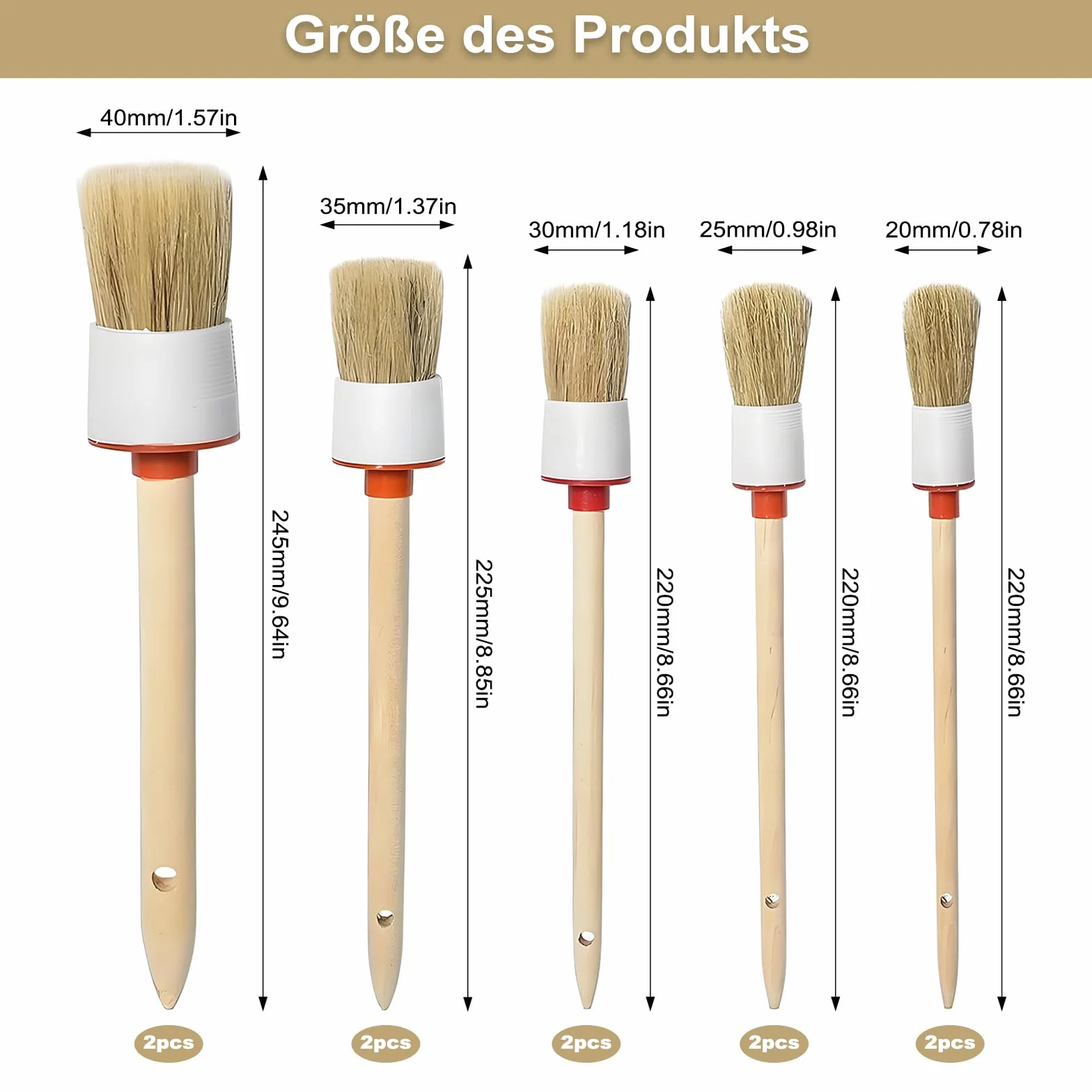 Zestaw okrągłych pędzli z naturalnego drewna, 10 sztuk, z naturalnego drewna, do użytku domowego