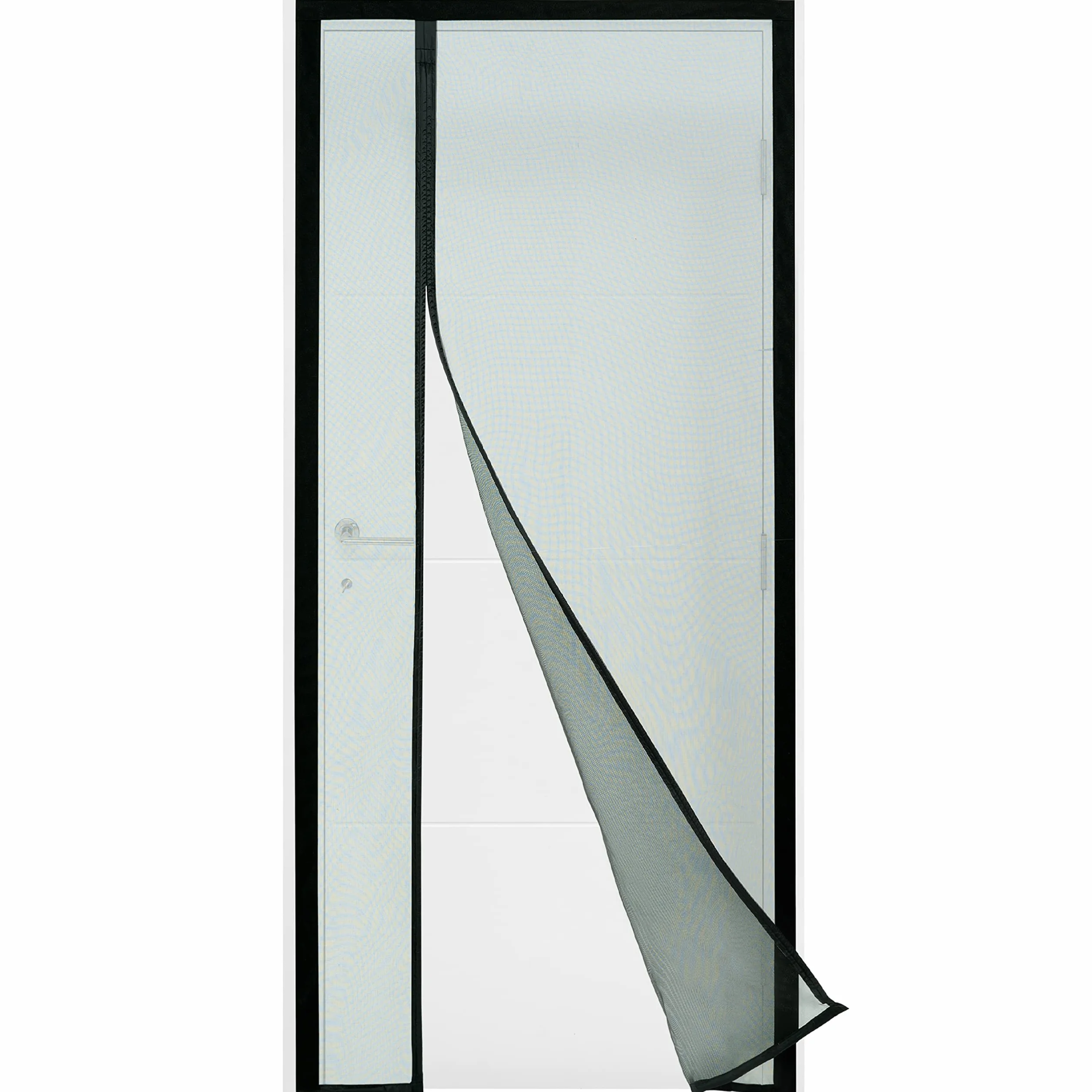 ARCOL Magnetyczna moskitiera na drzwi - Moskitiera z bocznym otworem na drzwi z uchwytem - Magnetyczne moskitiery do drzwi z pojedynczym silnym magnesem (85 x 215 cm, czarny)