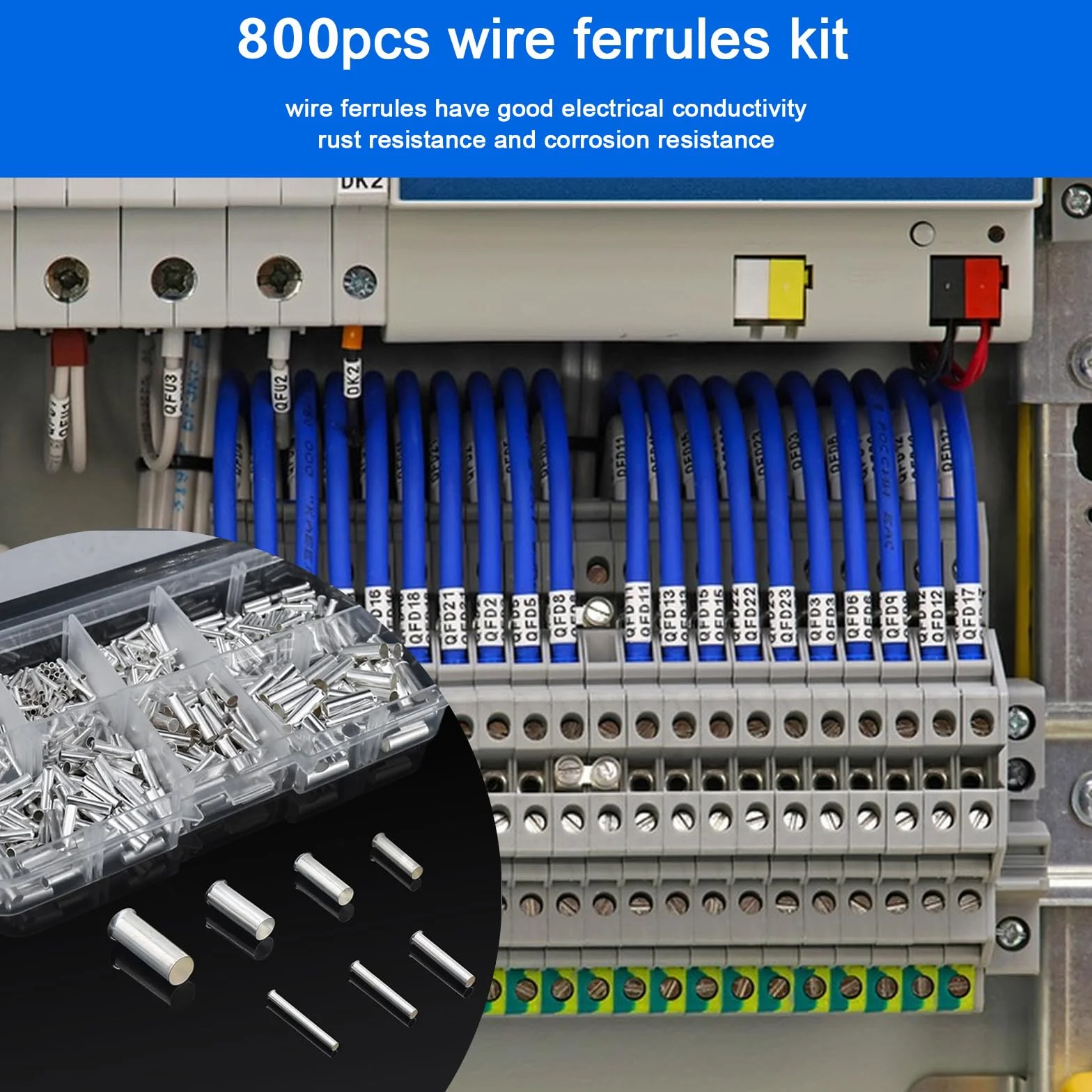Zestaw 800 sztuk tulejek kablowych, nieizolowanych, tulejek kablowych, 10-22 AWG, tulejki zaciskowe, tulejki kablowe do projektów elektrycznych DIY, 0,5/0,75/1/1,5/2,5/4,0/6,0 mm²