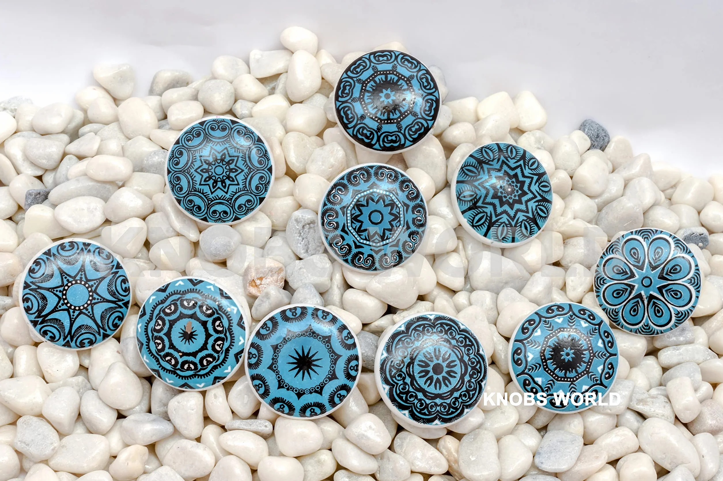 Uchwyty ceramiczne vintage z motywem kwiatowym, 10 szt., zielone Aqua Green