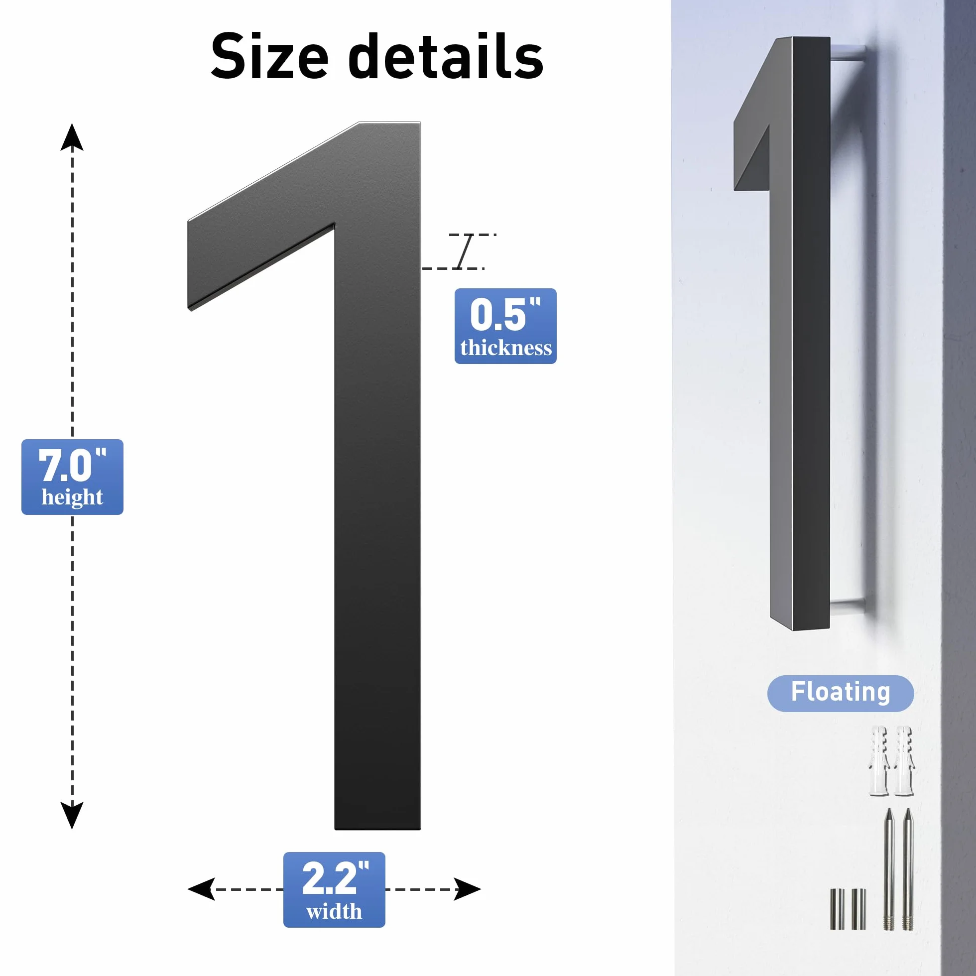 Numery domów duże numery drzwiowe czarne numery domowe 18 cm metalowe trójwymiarowe wiszące na zewnątrz nowoczesne - numery adresowe do drzwi przednich domu numer 1
