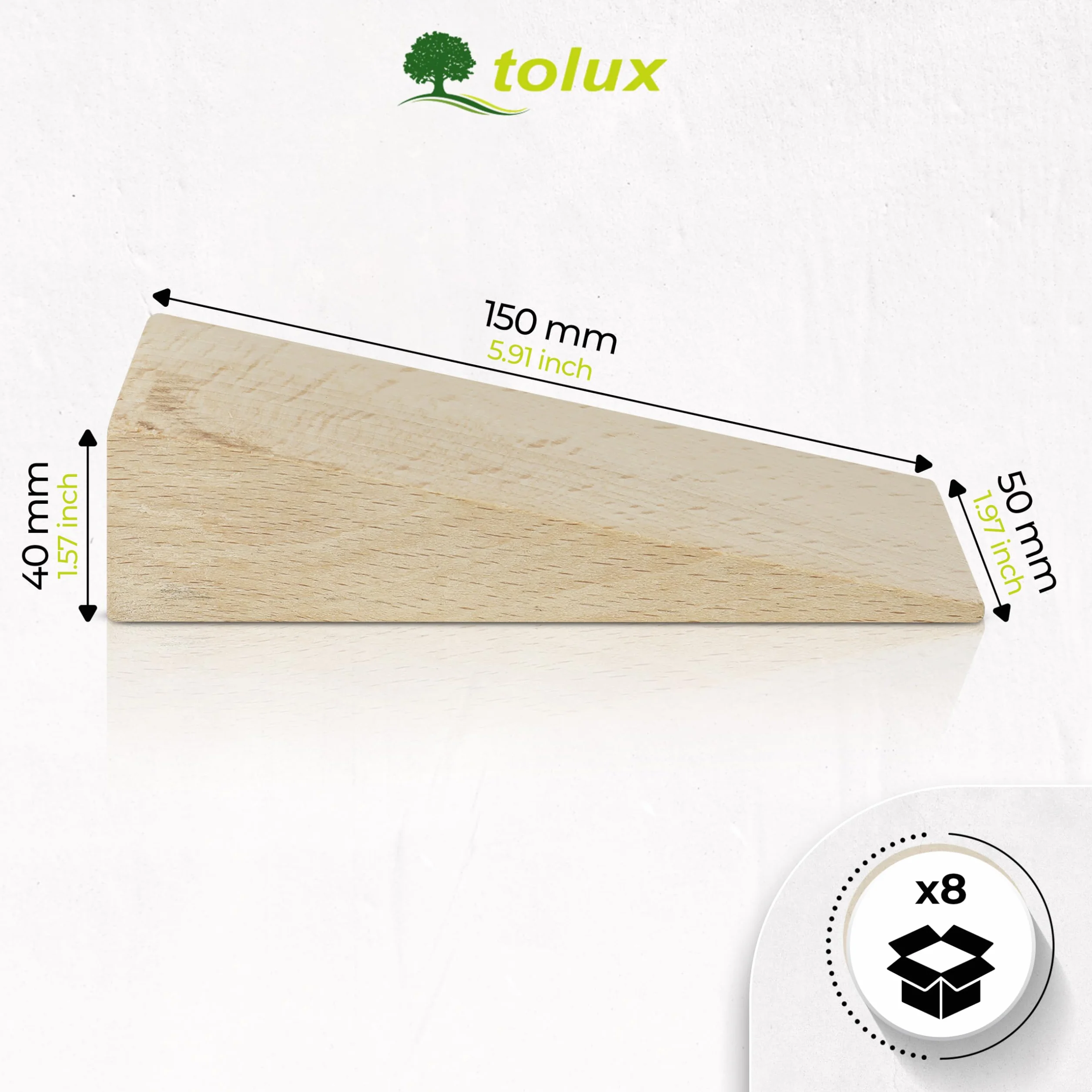 Tolux Kliny Drewniane Montażowe do Poziomowania, Klin z Drewna Bukowego, Poręczne Narzędzie w Stolarstwie, Budownictwie i Projektach DIY, Rozmiar 150x50x40 mm, 8 Szt.