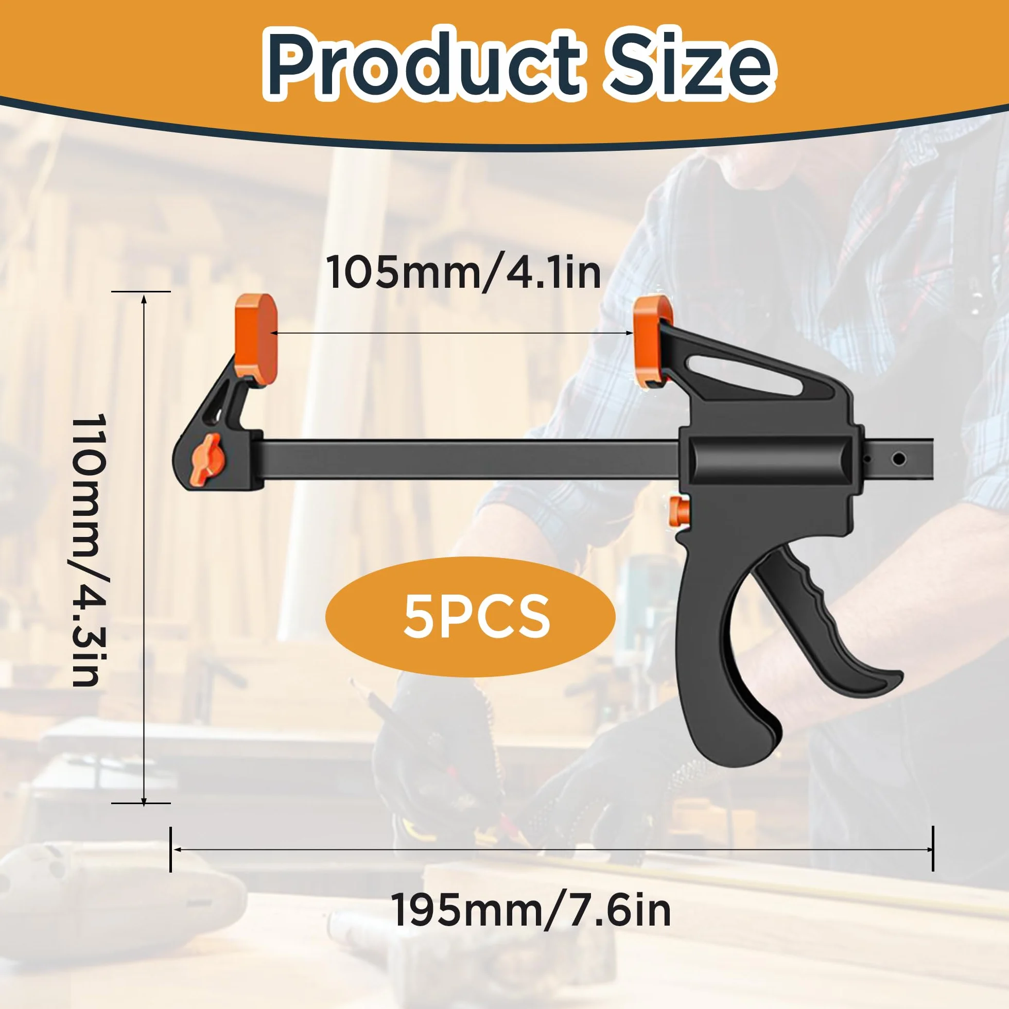 YSDMY Zaciski Quick Grip 5 szt. 10 cm zaciski prętkowe z grzechotką Quick Release, zacisk jednoręczny do obróbki drewna, rękodzieła, majsterkowania, zaciskania
