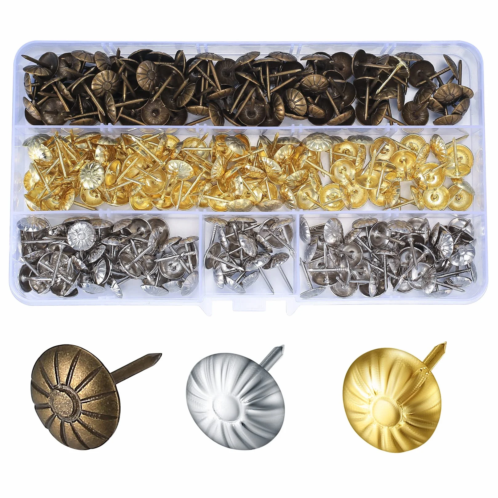 Gwoździe tapicerskie dekoracyjne 450 sztuk 11x17 mm brąz złote srebrne