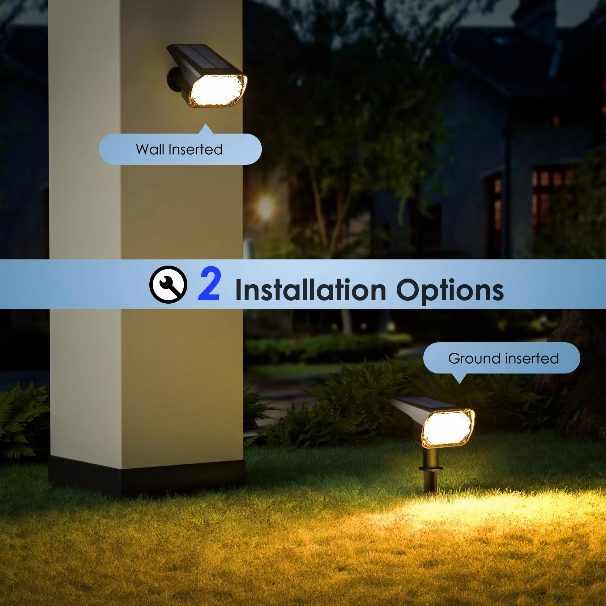 Quntis Zestaw 2 zewnętrznych lamp solarnych IP65 Wodoodporny USB C do ogrodu