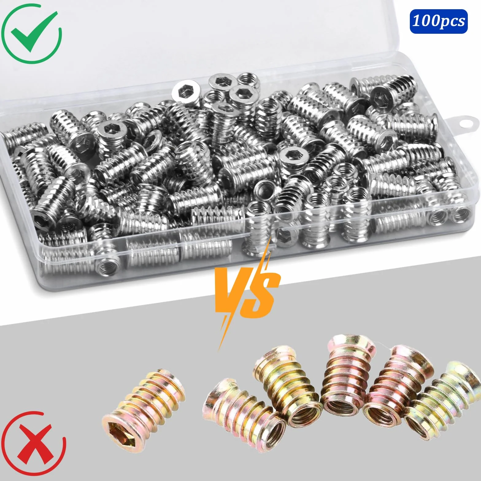 Tuleje wkręcane M6 x 20 mm ze stali ocynkowanej do drewna, nakrętki wkręcane