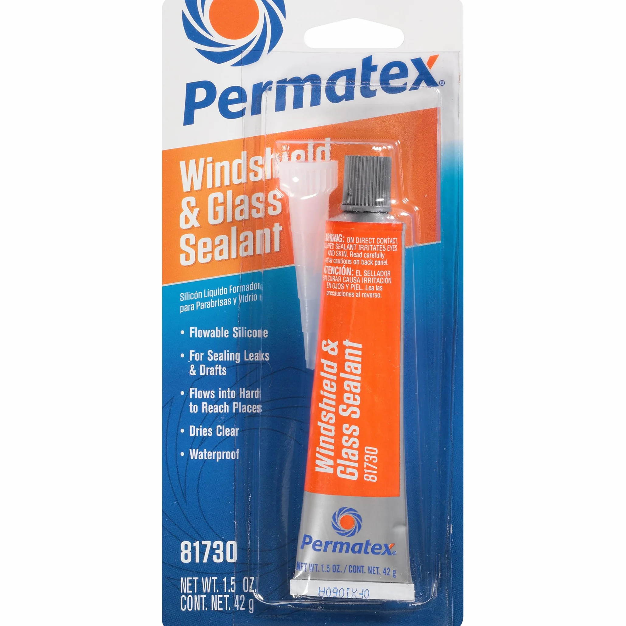 Permatex 81730 Płynna silikonowa uszczelka do szyb i szkła, pomaga uszczelnić wycieki w ukrytych i trudno dostępnych miejscach, tworzy wytrzymałą, wodoodporną, trwałą przezroczystą uszczelkę 1 x 42 g