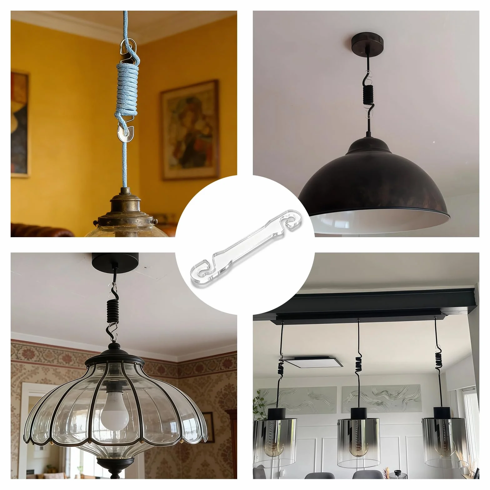 Organizer na kable do lamp wiszących - Szklany organizer z akrylu do wizualnego zarządzania kablami, skracacz kabli, nawijanie nadmiaru kabla do lamp wiszących w pomieszczeniach mieszkalnych, 3 Sztuki