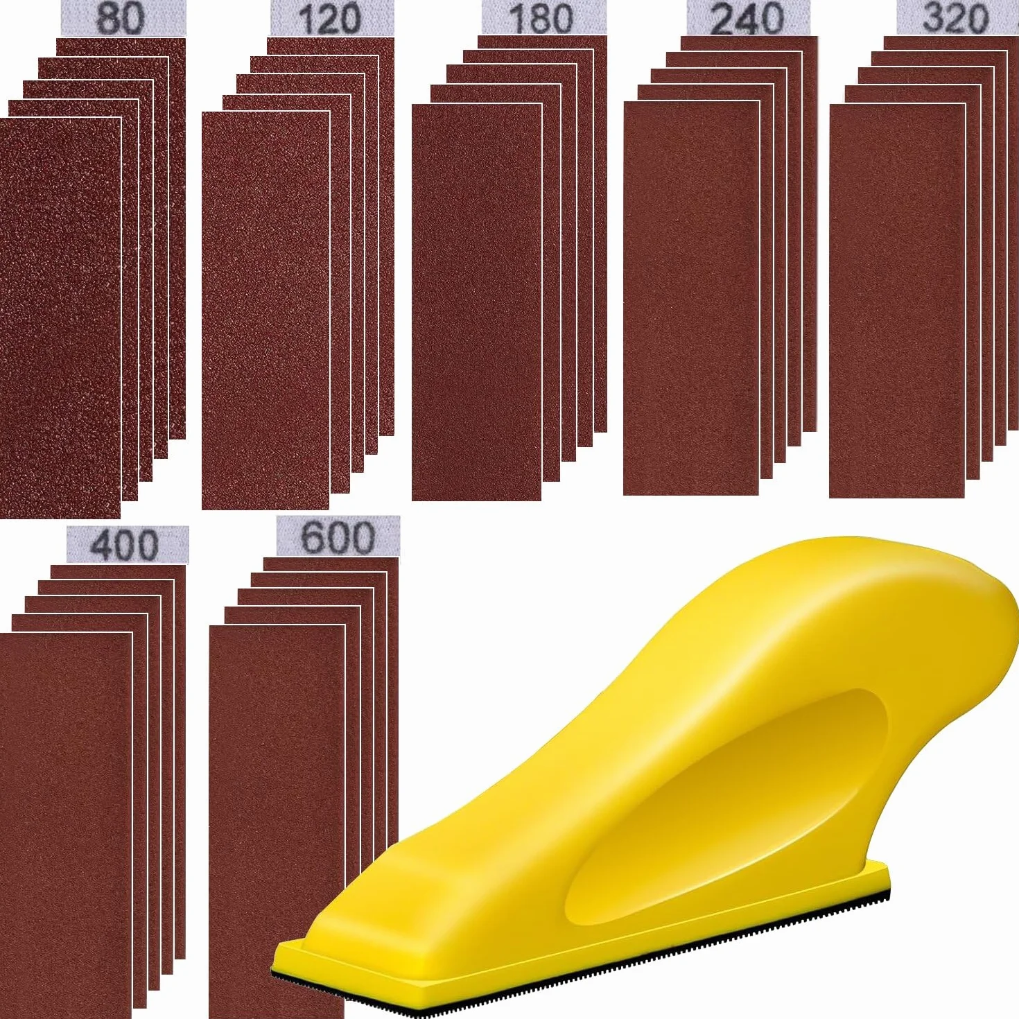 Zestaw papieru ściernego, papier ścierny z ręcznymi klockami szlifierskimi, 36 szt. papieru ściernego na mokro i na sucho, 80, 120, 180, 240, 320, 400, 600, zestaw papieru ściernego do samochodu
