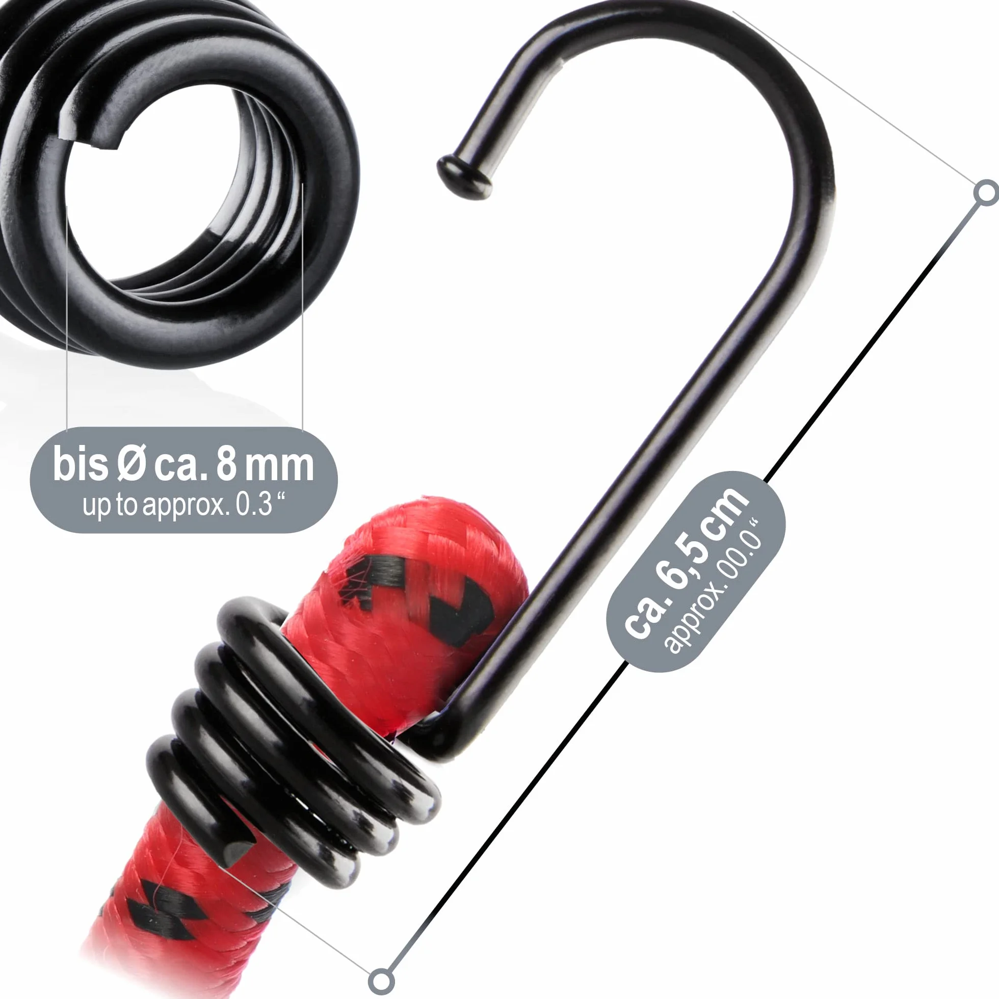 COM-FOUR® 20x spiralne haki - malowany metalowy hak - koncówka do pasów napinajacych, napinaczy bagazu, lin plandekowych, ekspanderów, linek i lin odciagowych - hak do lin odciagowych (czarny - 08mm)