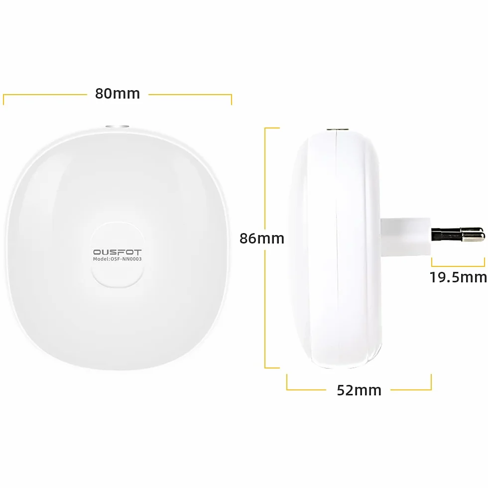 OUSFOT Lampka nocna z czujnikiem zmierzchu, ładowana, lampka nocna dla dzieci, 2 sztuki, energooszczędna, 2500-3500 K, ciepła żółta, lampka nocna do pokoju dziecięcego, na klatkę schodową, do kuchni,