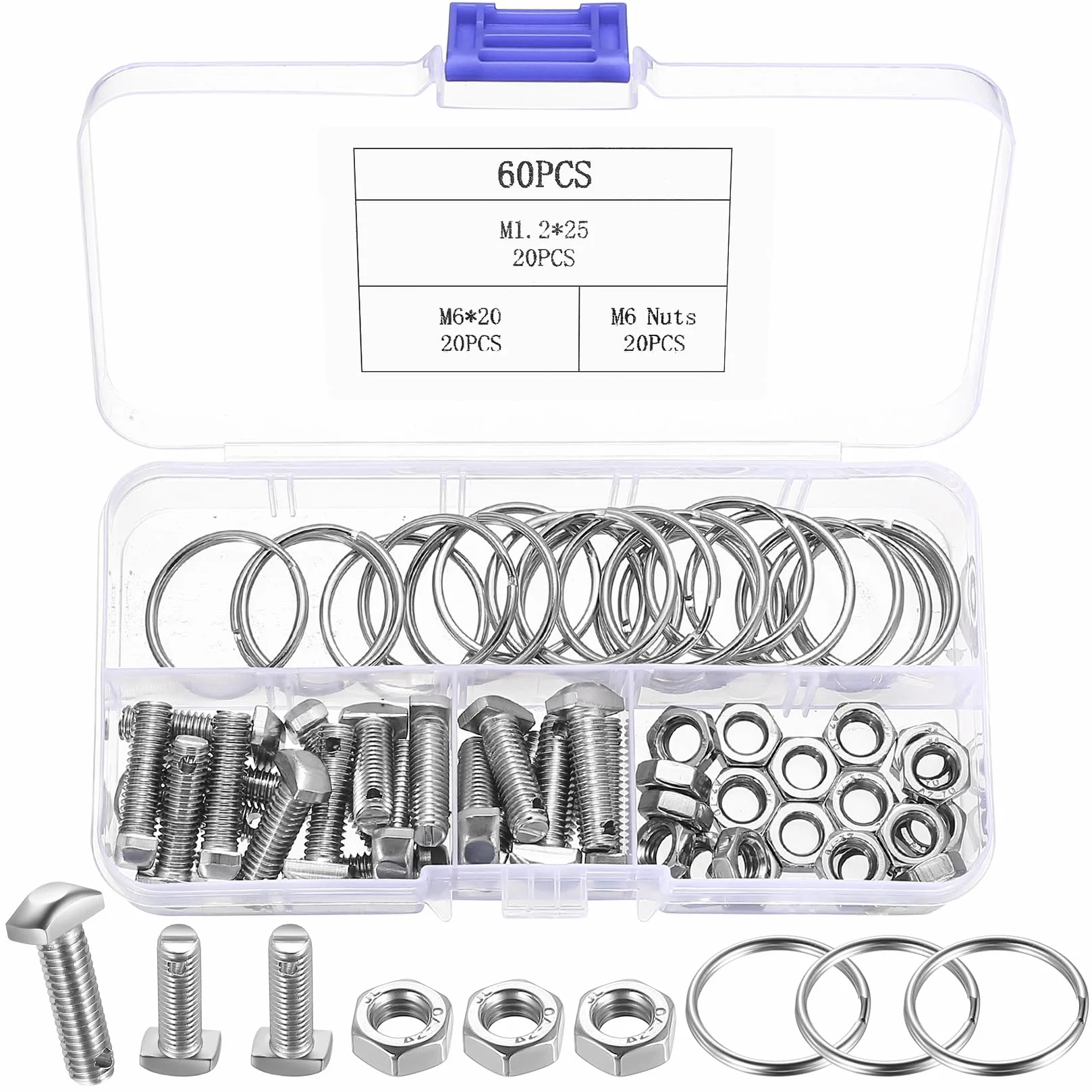 Zestaw 20 śrub z łbem młotkowym M6 x 20 mm, 20 nakrętek i 20 pierścieni ze stali nierdzewnej, śruby do szklarni z nakrętką pierścieniową, akcesoria do szklarni fotowoltaicznej