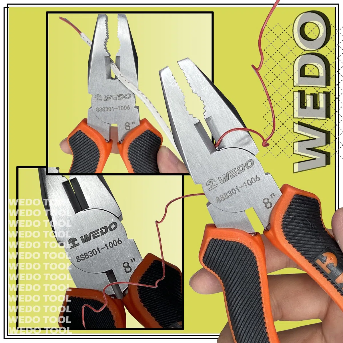 WEDO Zestaw narzędzi ze stali nierdzewnej, podwójny klucz płaski, 9-częściowy, klucz nastawny 250 mm, szczypce kombinowane 20 cm, szczypce igłowe 20 cm, śrubokręt płaski, śrubokręt krzyżakowy, młotek