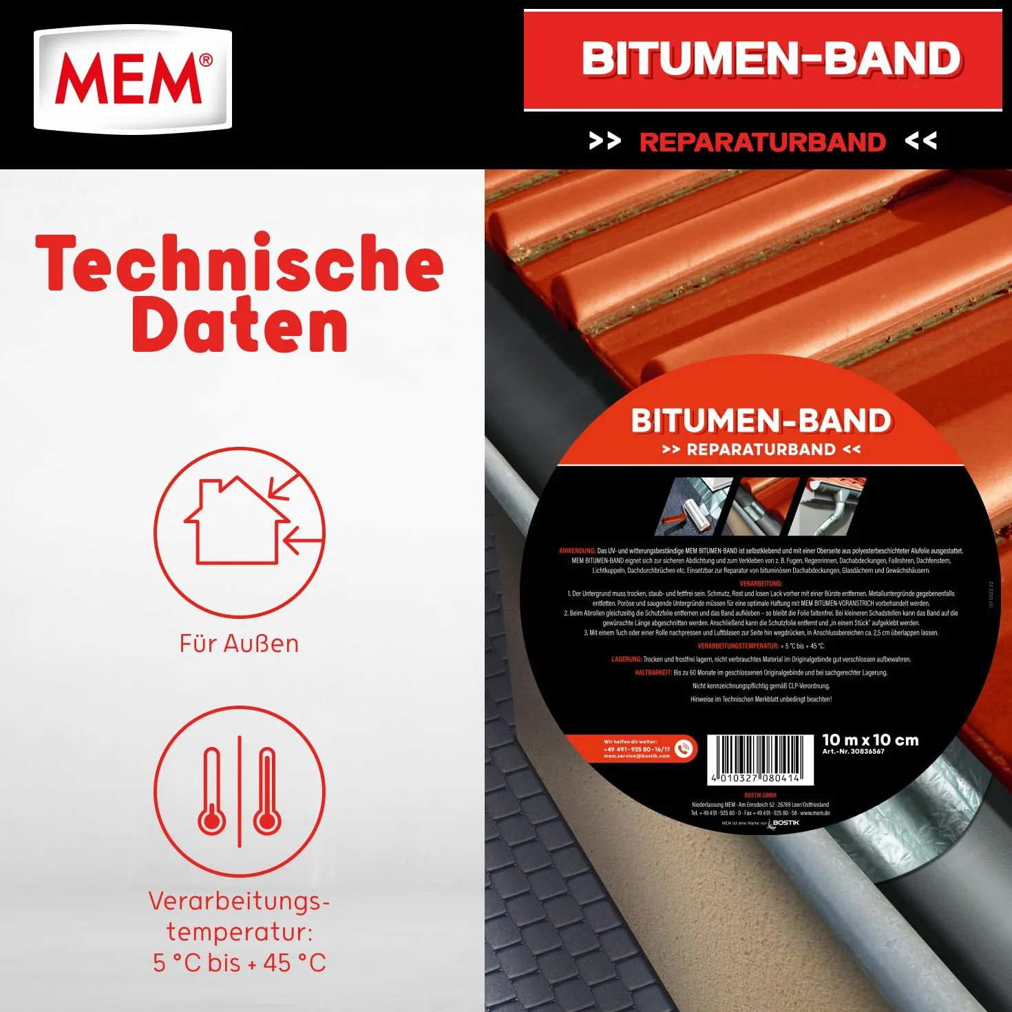 MEM Taśma bitumiczna, aluminiowa, 10 m x 100 mm