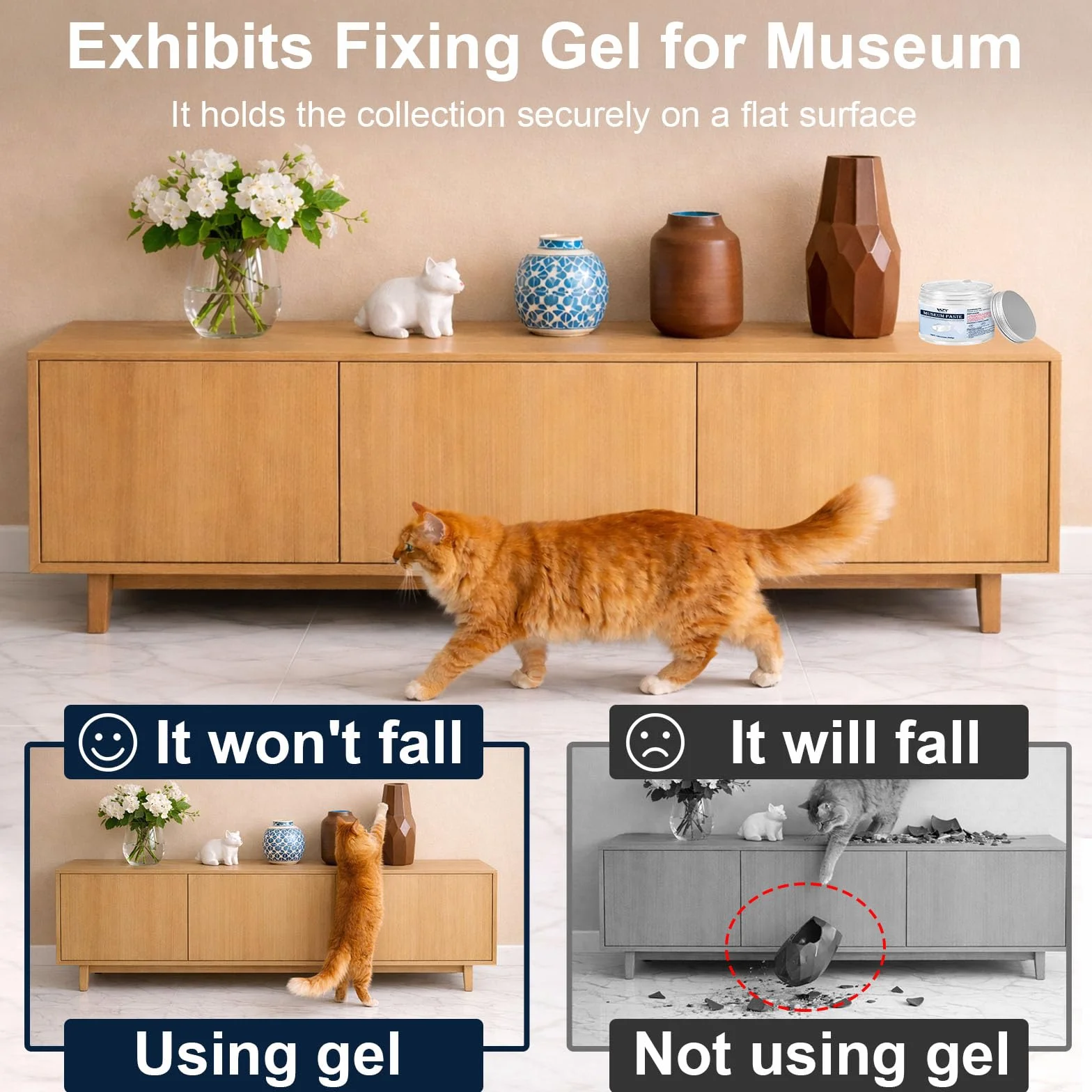 Museum Gel 180 g, przezroczysta plastelina samoprzylepna, do kolekcji muzealnych, wielokrotnego użytku, do ochrony artefaktów i delikatnych przedmiotów, antyków, szkła i ceramiki