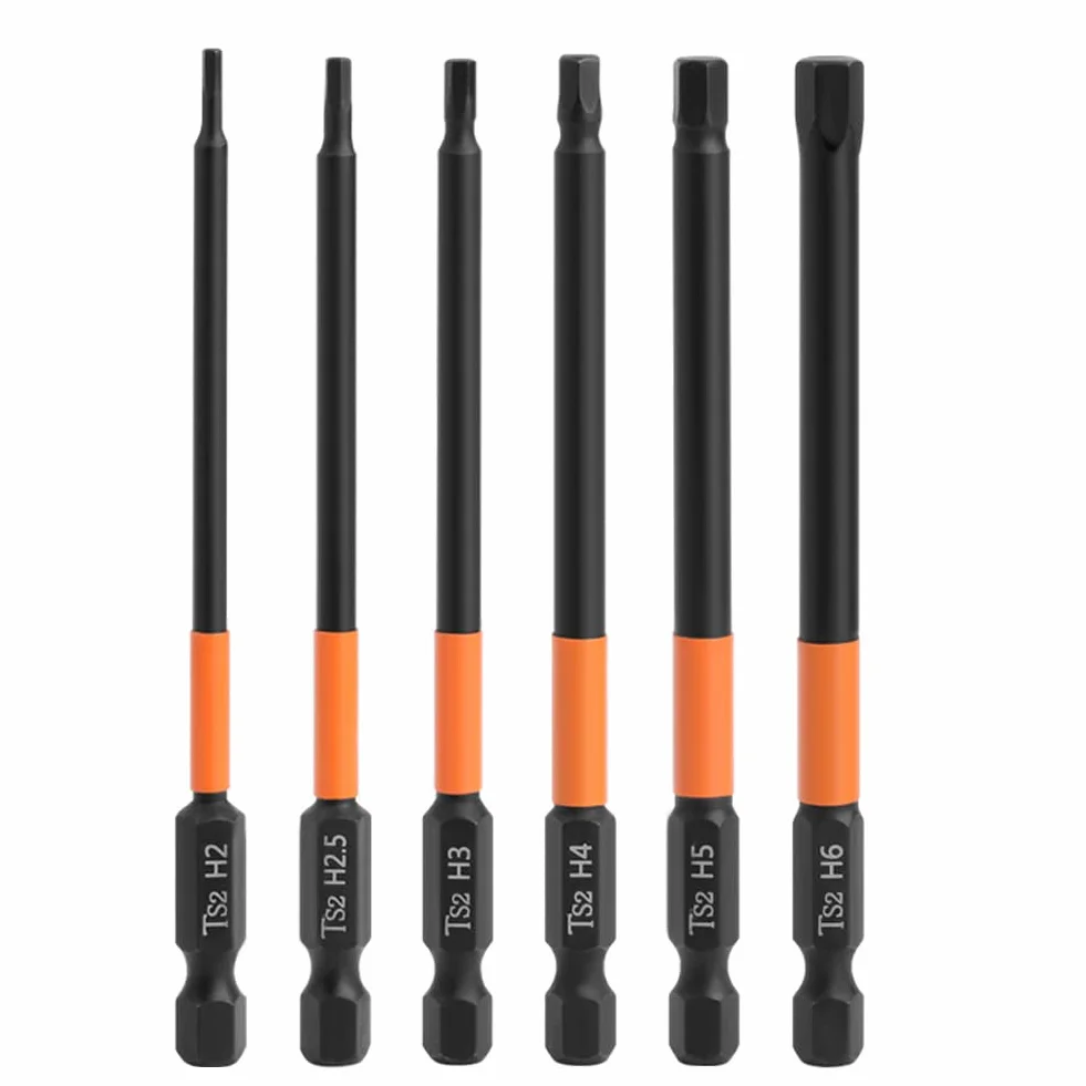 6 sztuk 100 mm zestaw bitów magnetycznych z łbem sześciokątnym 1/4 cala, trzpień sześciokątny, zestaw bitów S2, stal Hex, zestaw bitów sześciokątnych (H2/H2.5/H3/H4/H5/H6)