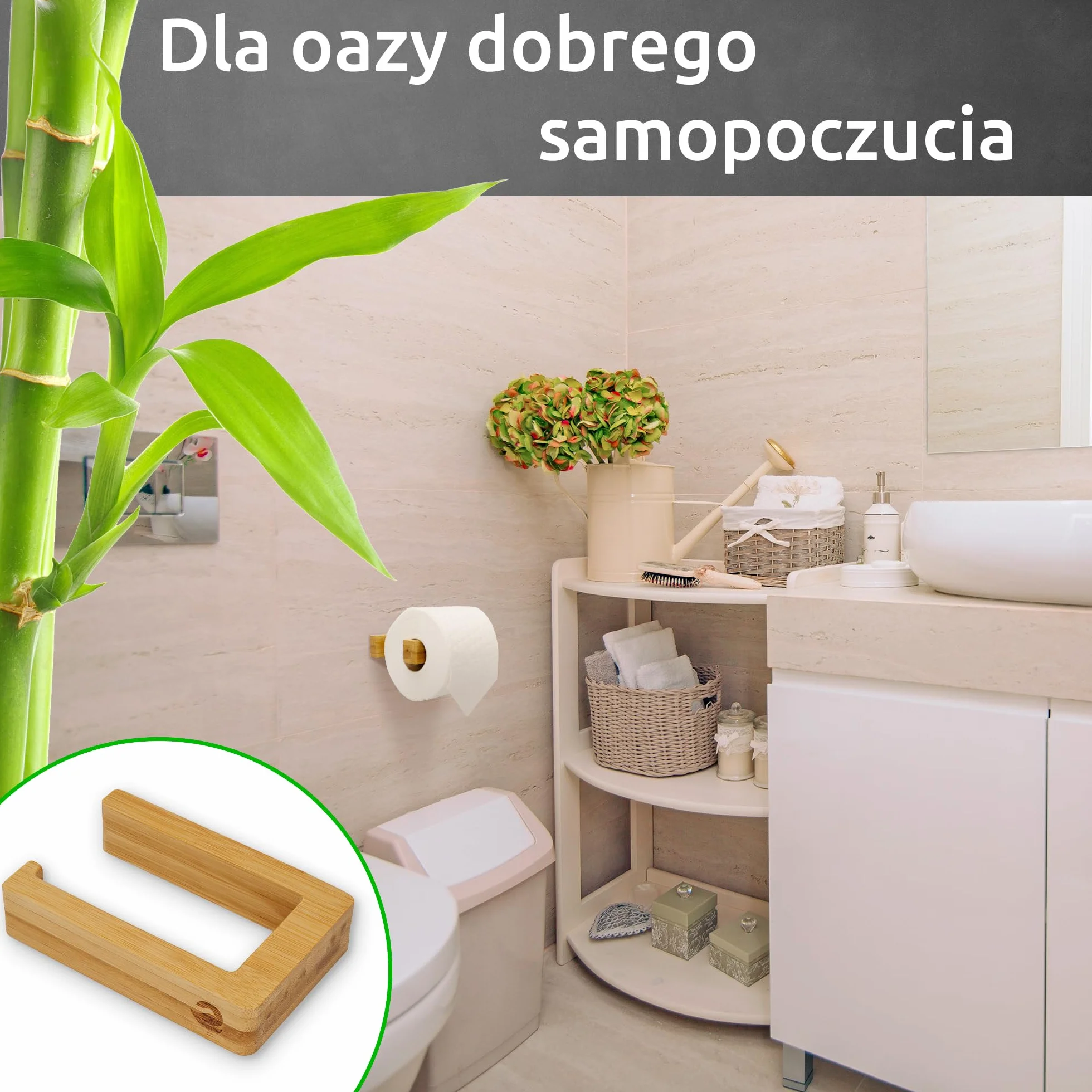 ECENCE 1x Drewniany Uchwyt Na Papier Toaletowy Montaż Bambusowego Uchwytu na Papier Toaletowt na Ścianie Bez Wiercenia| Ekologiczny Dozownik na Papier Toaletowy