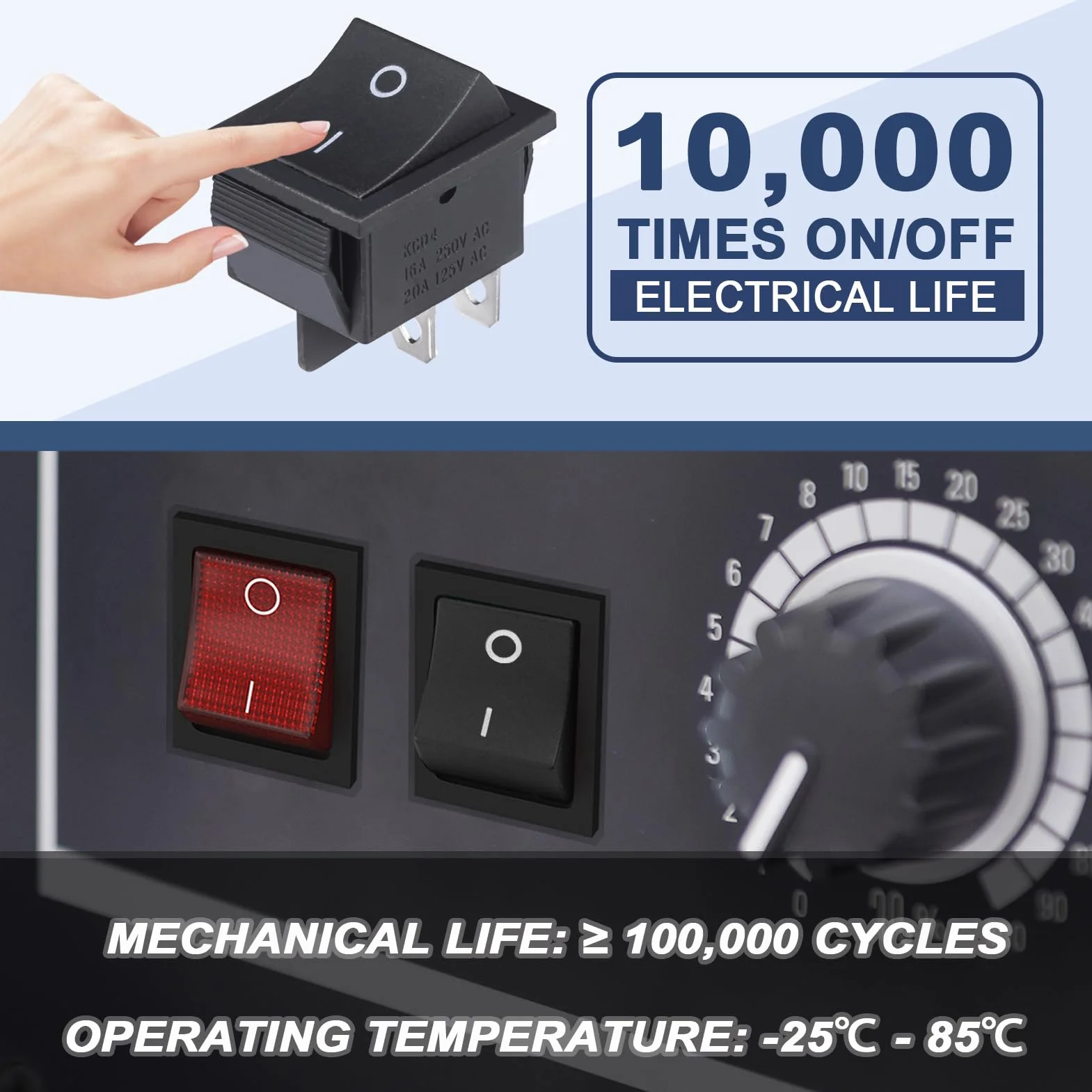 VEXUNGA Przełącznik kołyskowy wł./wył. 4-biegunowy przełącznik dźwigienkowy AC 16 A 250 V AC 20 A 125 V AC, czarny, przełącznik kołyskowy, przełącznik do zabudowy, prostokątny, wbudowany przełącznik