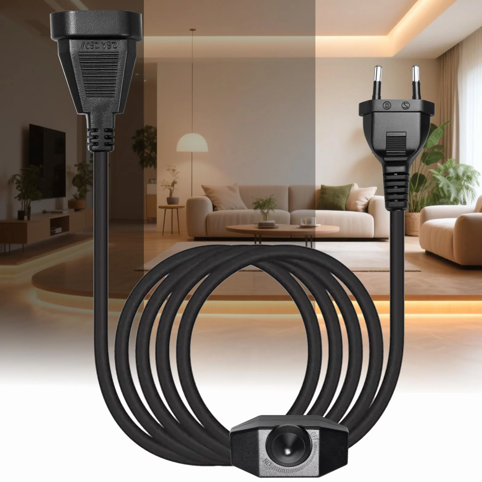 Ściemniacz LED Z Przełącznikiem 230V 2m Ściemniacz Do Lamp LED AC 220–240V/50Hz, Maks 100W Ściemniaczs Przewodowy (Wtyczka + Gniazdo) Do Lamp, SUCIKORIO Neonowe Taśmy LEDs