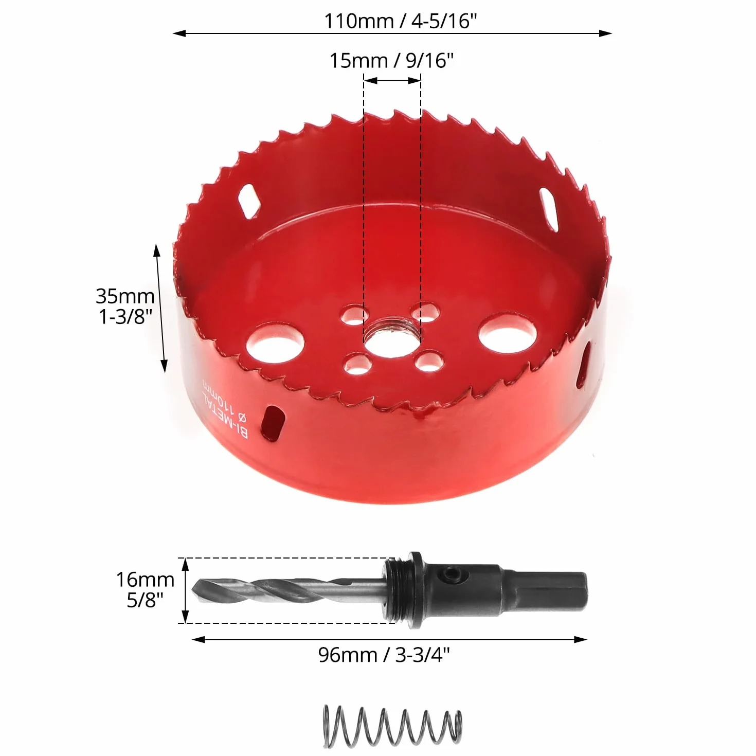 QWORK® otwornica 110 mm, HSS M42 otwornica bimetalowa, z chwytem sześciokątnym i wiertłem do aluminium, żelaza i drewna