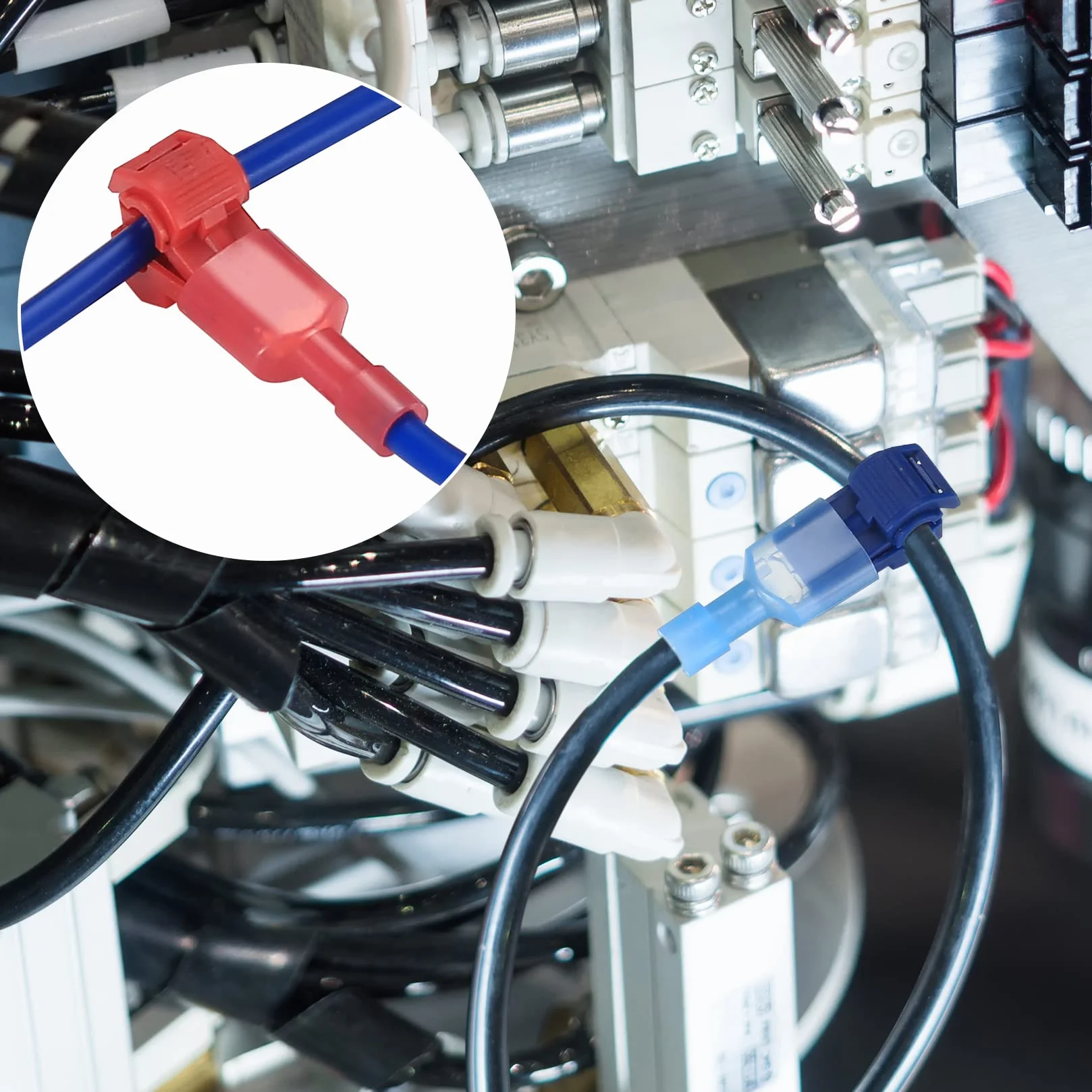 Vwoqiy 120 szt. Złącza elektryczne typu T, szybkozłączki przewodowe, izolowane złącza przewodów elektrycznych, blokada T-Tap złącza elektryczne, zaciski samozaciskowe