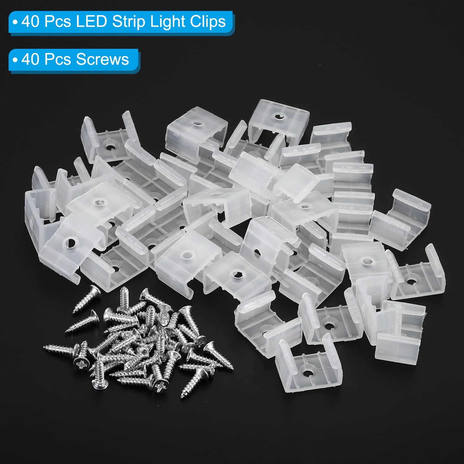 PATIKIL Klipsy mocujące do taśm świetlnych Led Zestaw 40 plastikowych wsporników mocujących ze śrubami do kabli 14 mm - 17mm prześwitująca neonowa taśma Rgb