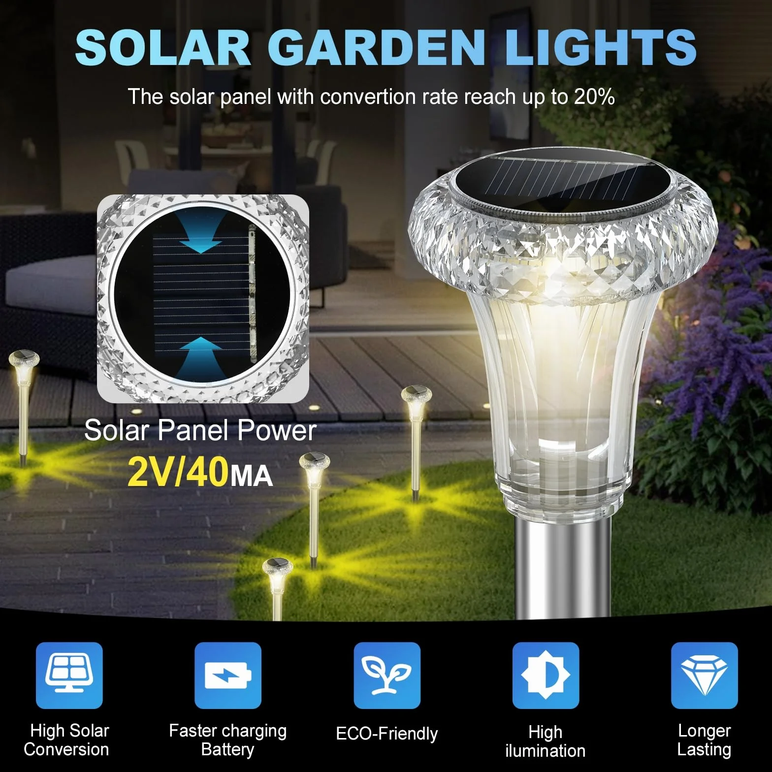Bigzom solarnych lamp ogrodowych, 6 sztuk ciepłe białe światło - Idealne na taras, trawnik, ogród, patio, ścieżki