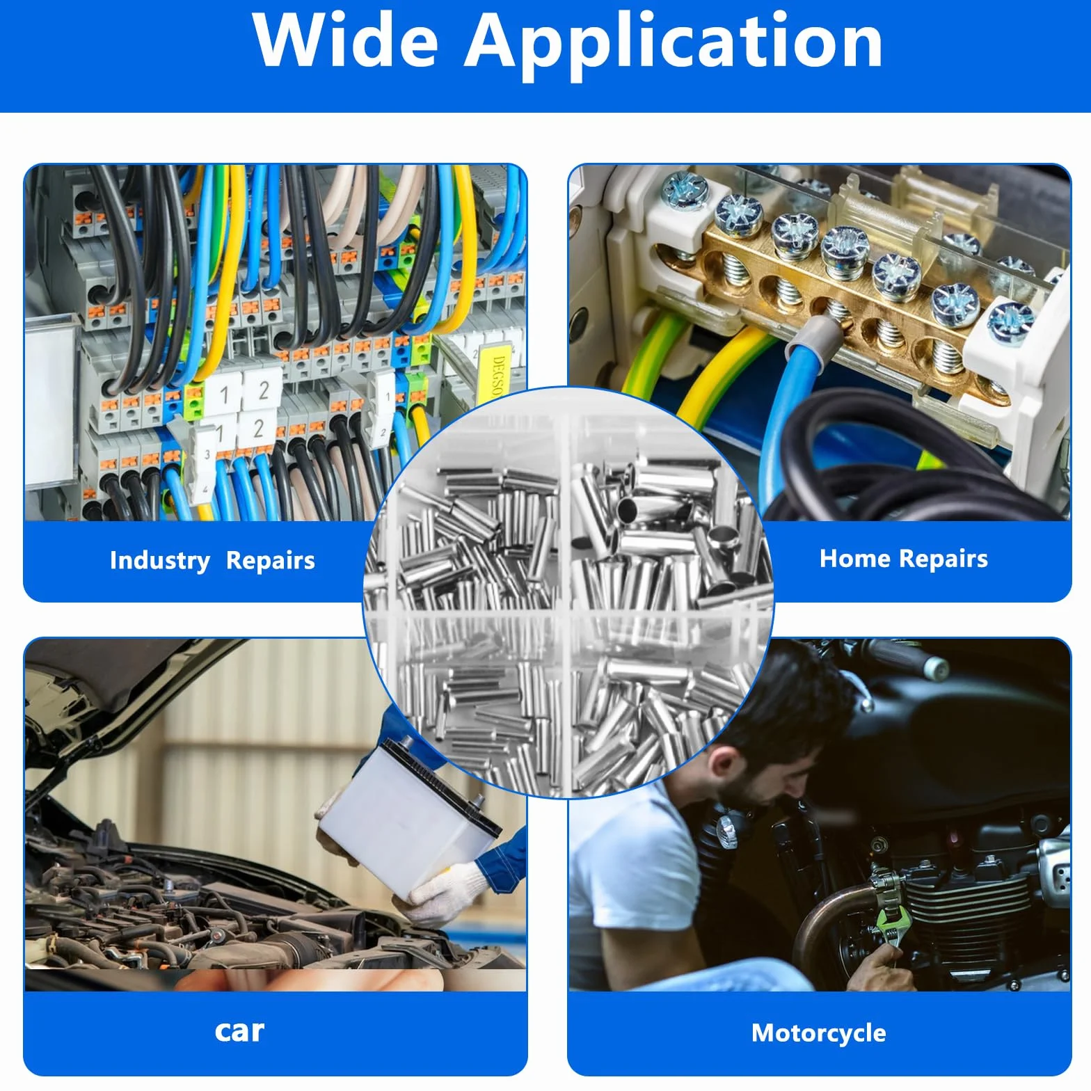 Zestaw 800 sztuk tulejek kablowych, nieizolowanych, tulejek kablowych, 10-22 AWG, tulejki zaciskowe, tulejki kablowe do projektów elektrycznych DIY, 0,5/0,75/1/1,5/2,5/4,0/6,0 mm²